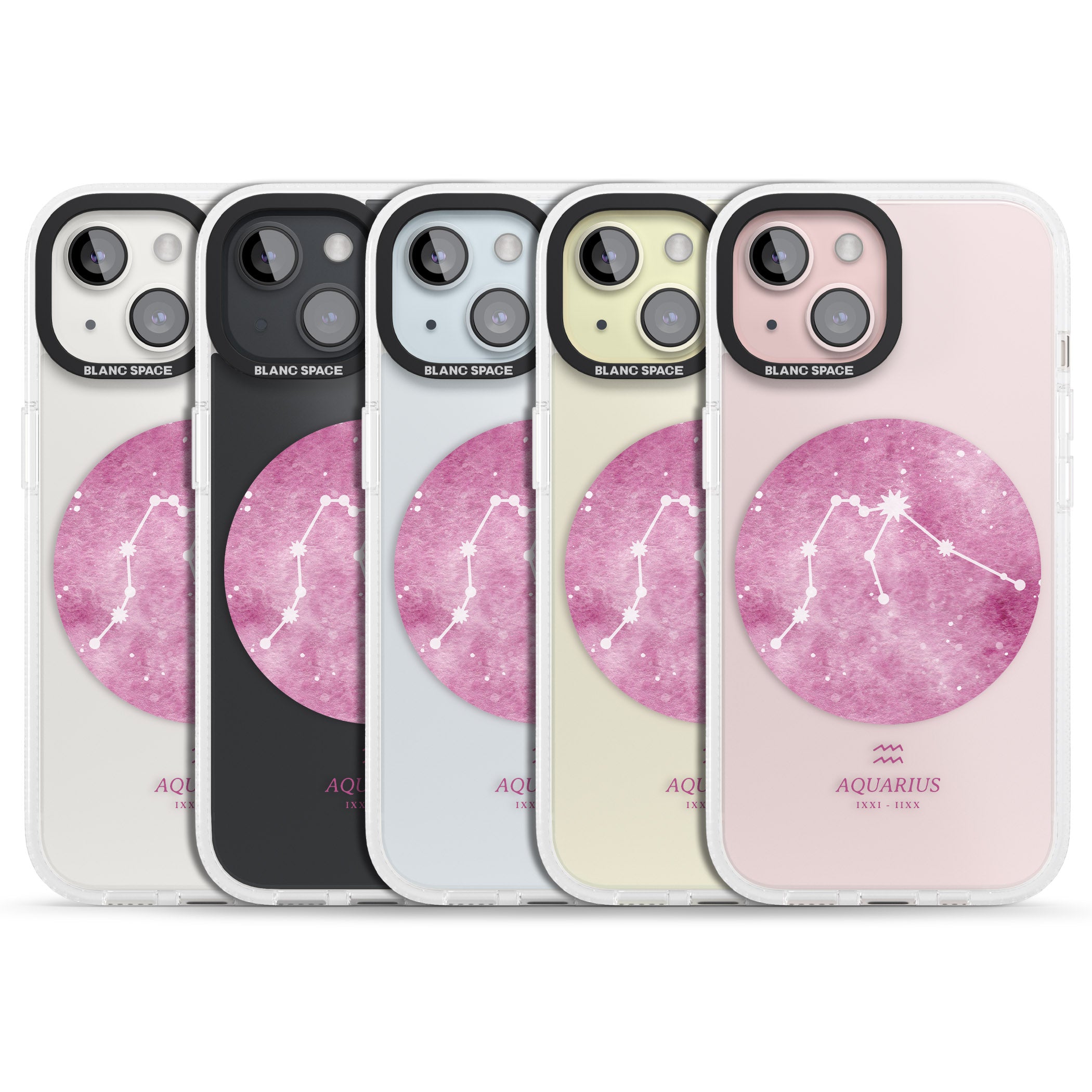Aquarius Zodiac Transparent Design - Pink iPhone 15 / 14 / 13 Clear Case Impact Air - Blanc Space