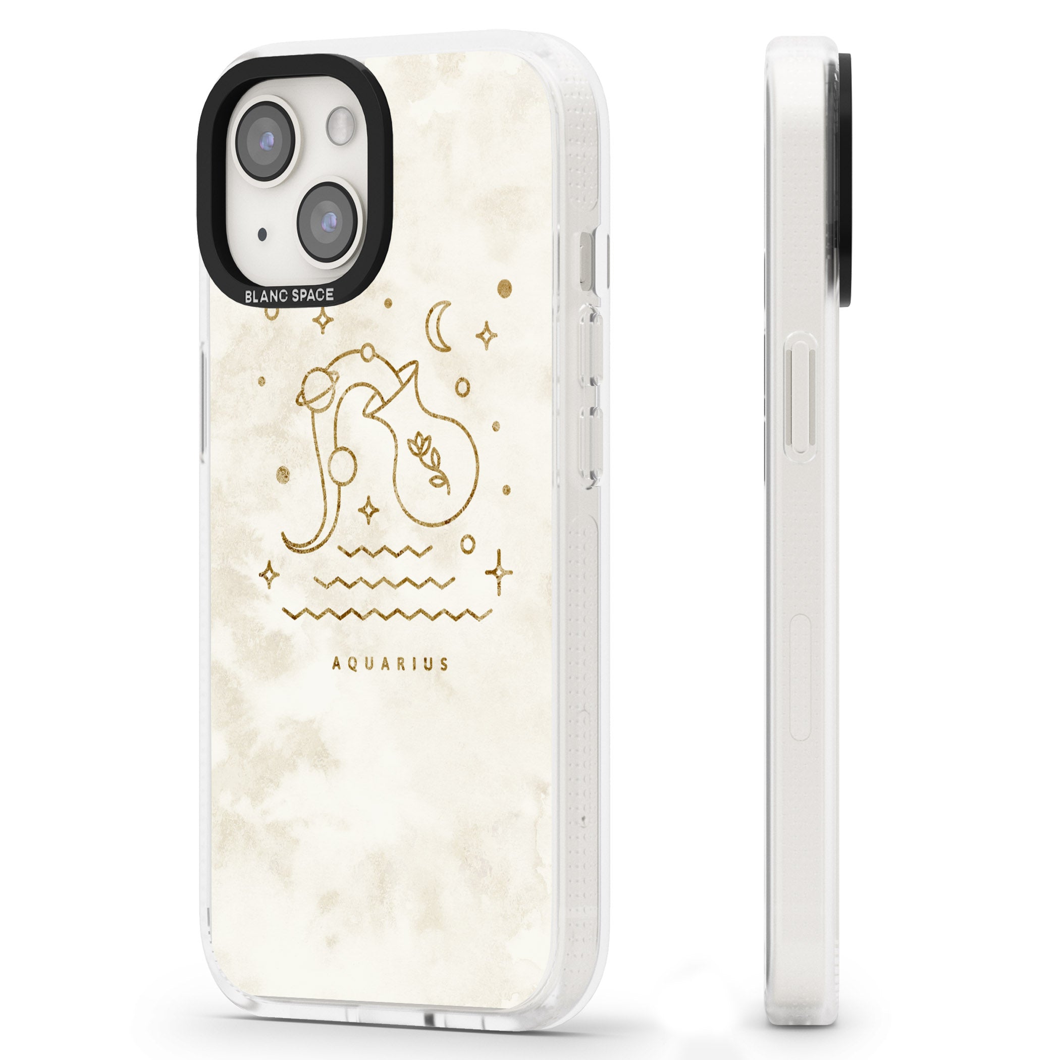 Aquarius Emblem - Solid Gold Marbled Design iPhone 15 / 14 / 13 Clear Case Impact Air - Blanc Space