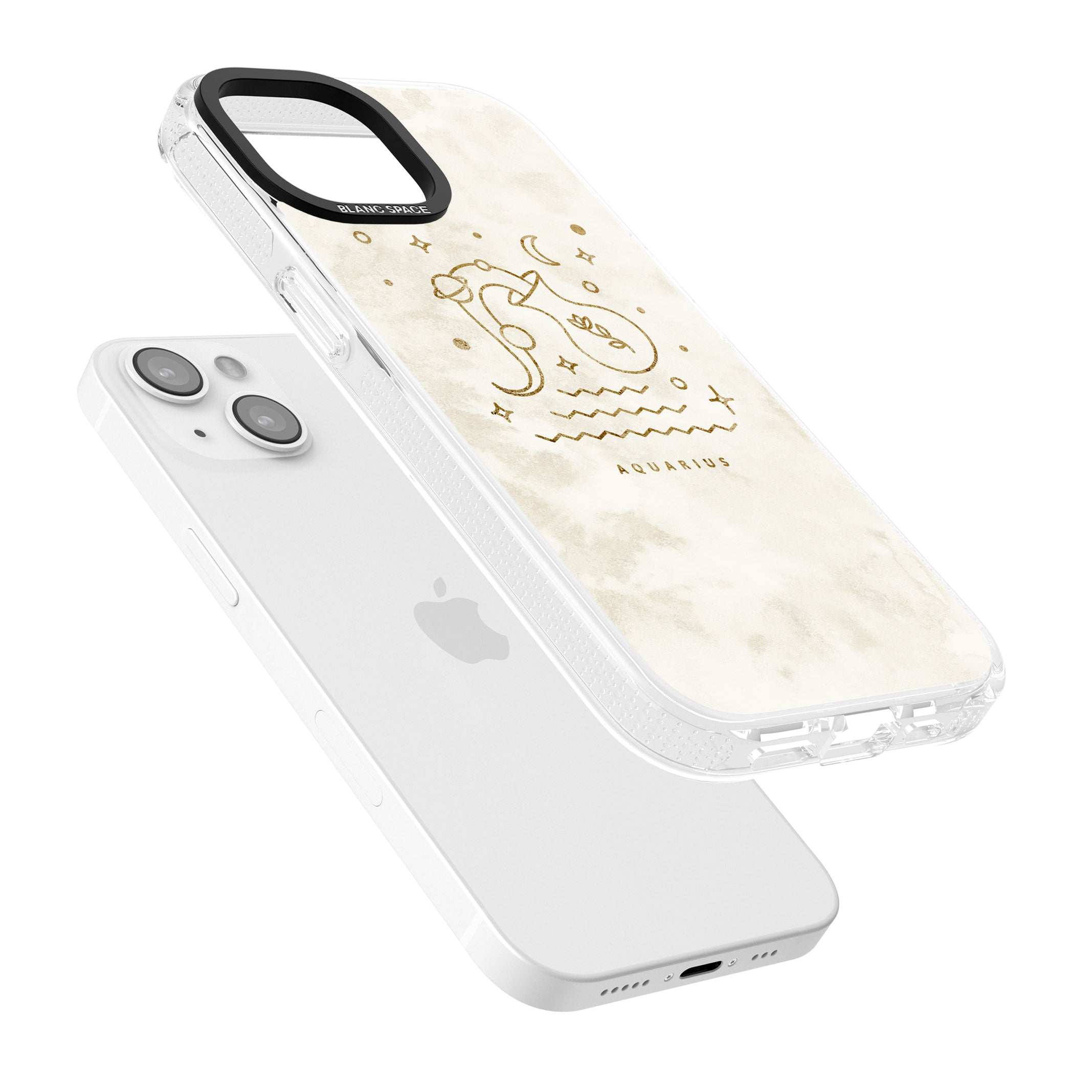 Aquarius Emblem - Solid Gold Marbled Design iPhone 15 / 14 / 13 Clear Case Impact Air - Blanc Space