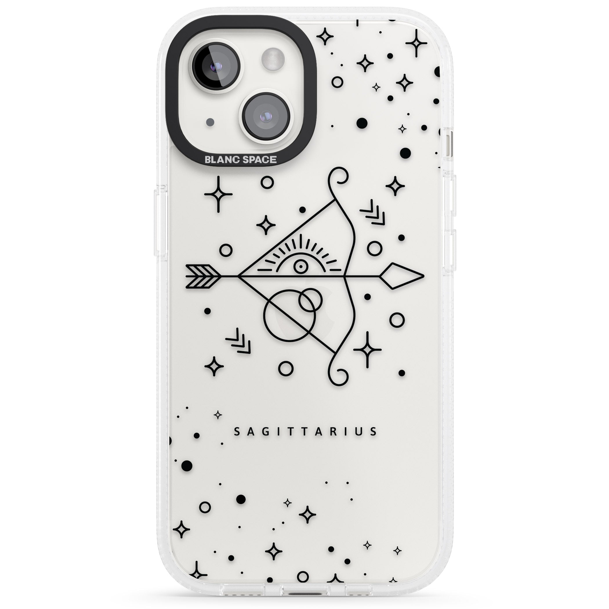 Sagittarius Emblem - Transparent Design iPhone 15 / 14 / 13 Clear Case Impact Air - Blanc Space