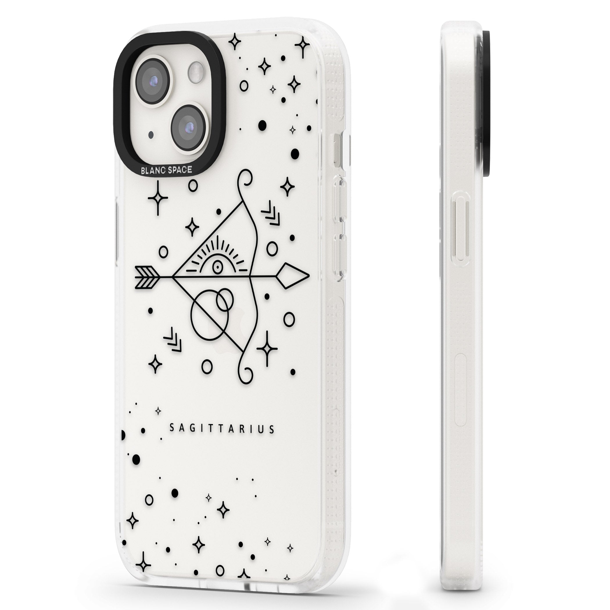 Sagittarius Emblem - Transparent Design iPhone 15 / 14 / 13 Clear Case Impact Air - Blanc Space