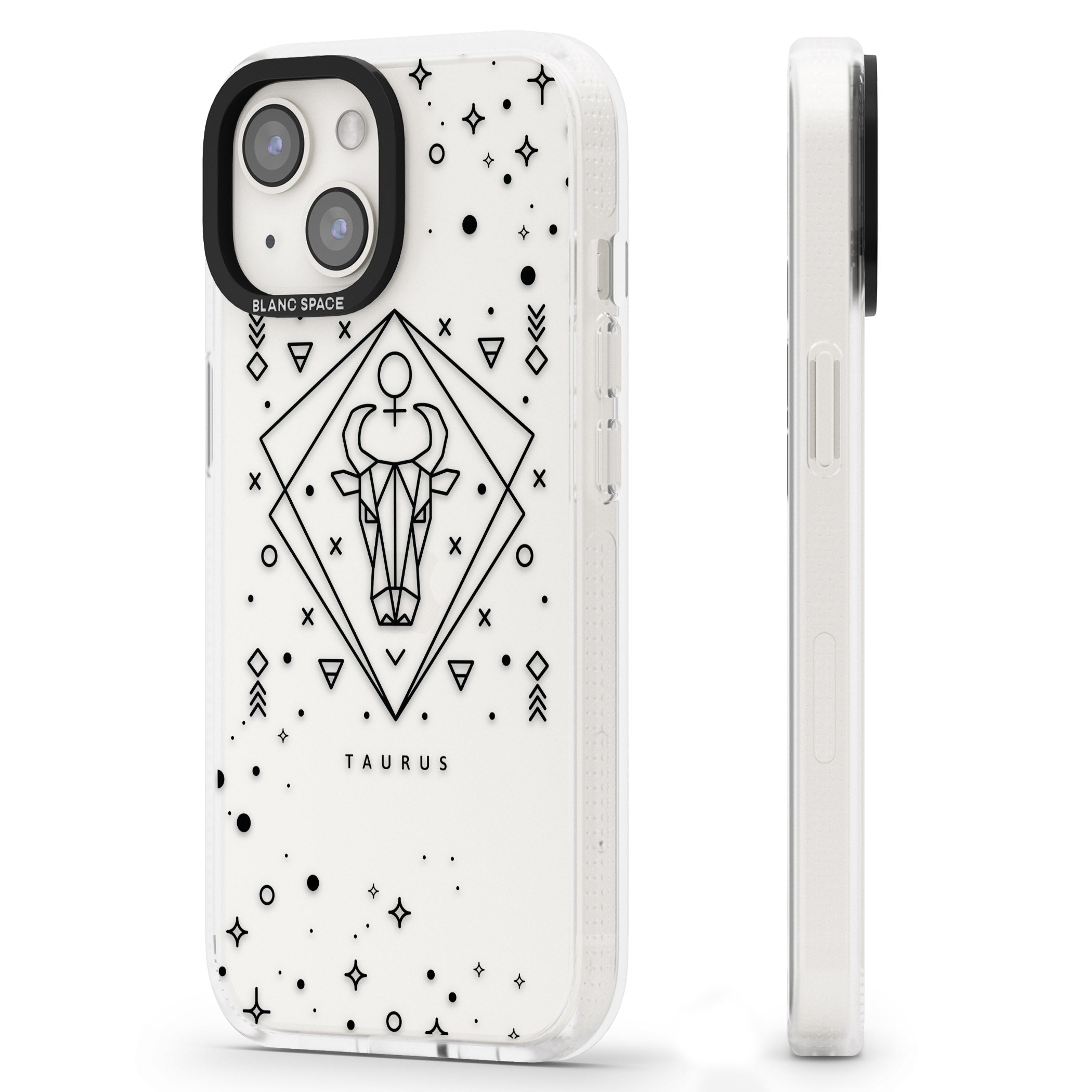 Taurus Emblem - Transparent Design iPhone 15 / 14 / 13 Clear Case Impact Air - Blanc Space