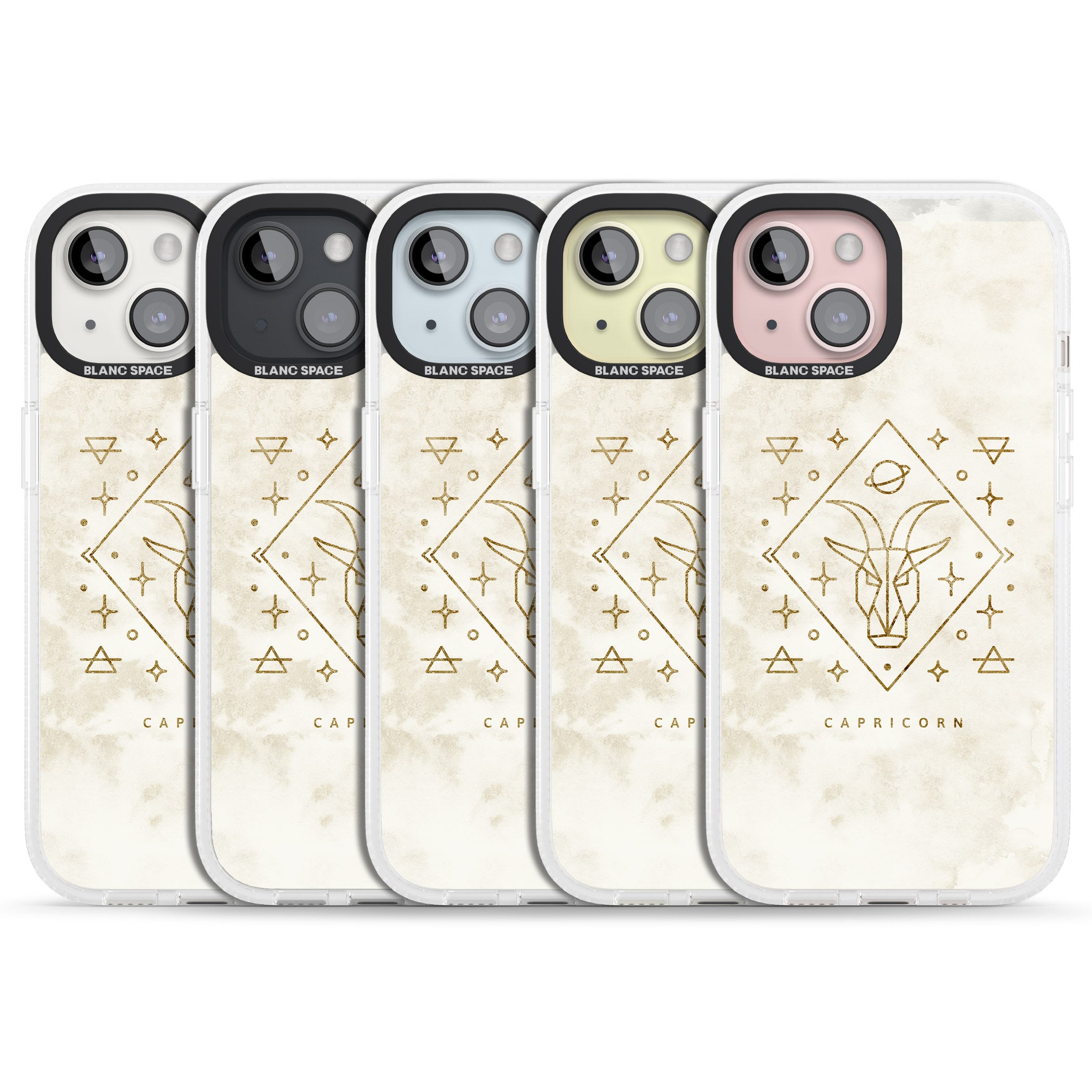 Capricorn Emblem - Solid Gold Marbled Design iPhone 15 / 14 / 13 Clear Case Impact Air - Blanc Space
