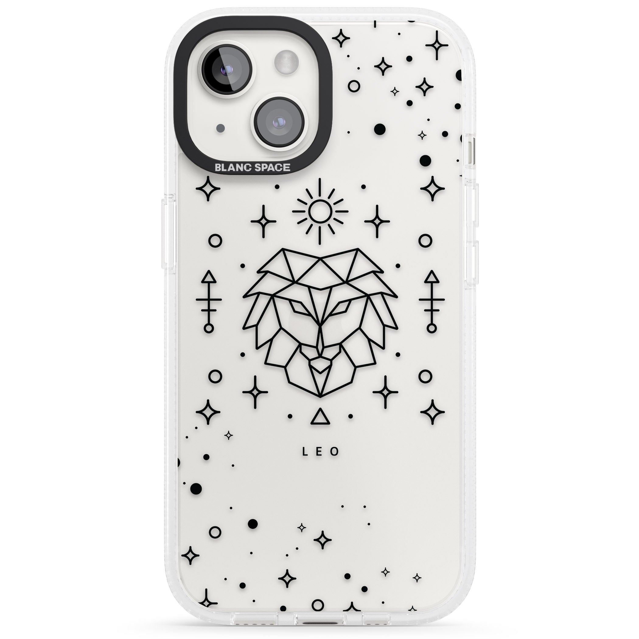 Leo Emblem - Transparent Design iPhone 15 / 14 / 13 Clear Case Impact Air - Blanc Space