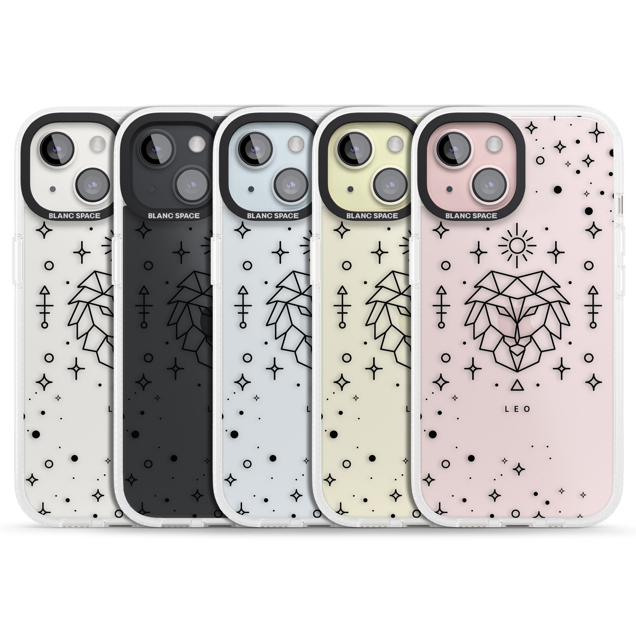 Leo Emblem - Transparent Design iPhone 15 / 14 / 13 Clear Case Impact Air - Blanc Space