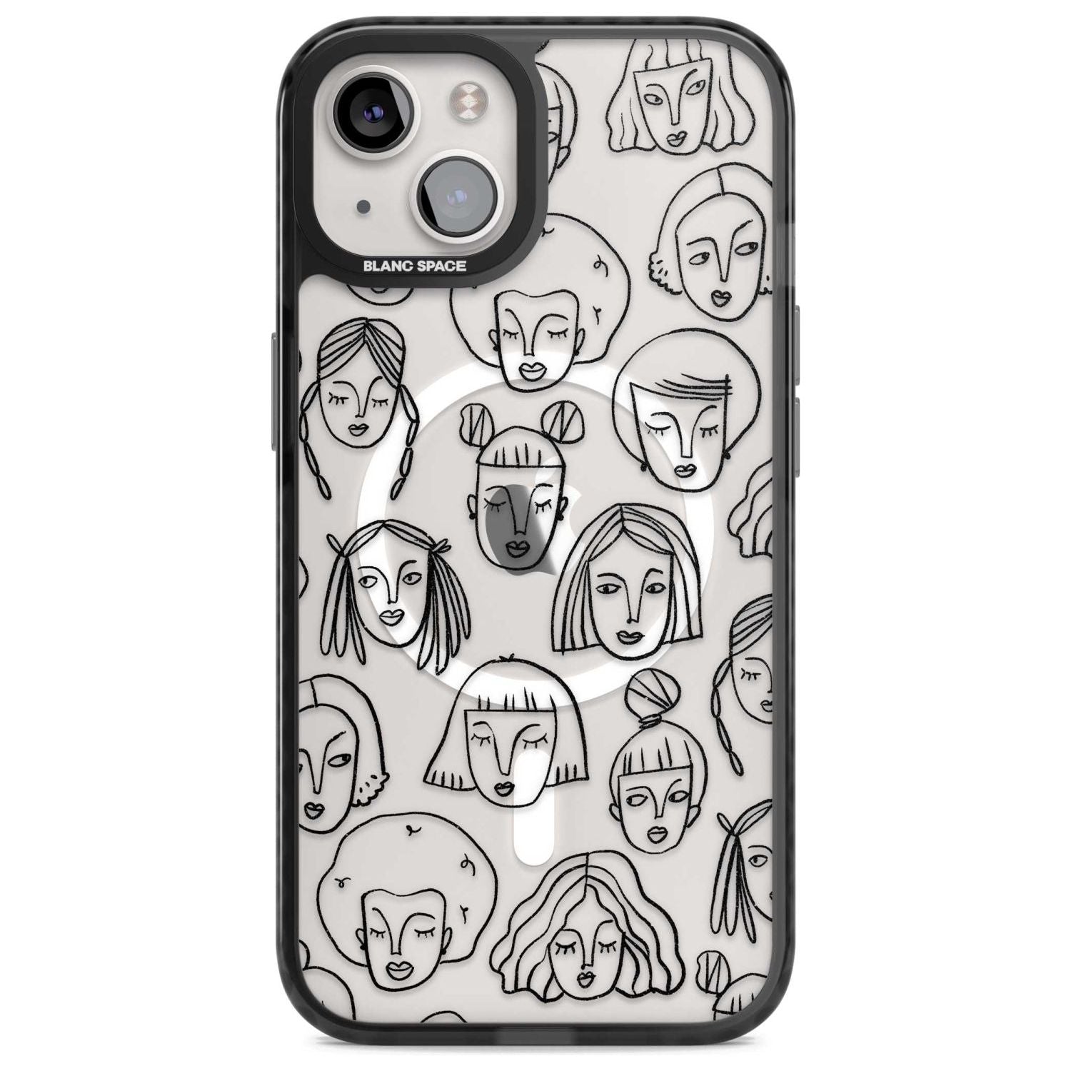 Girl Portrait Doodles Phone Case iPhone 15 Plus / Magsafe Black Impact Case,iPhone 15 / Magsafe Black Impact Case,iPhone 14 Plus / Magsafe Black Impact Case,iPhone 14 / Magsafe Black Impact Case,iPhone 13 / Magsafe Black Impact Case Blanc Space