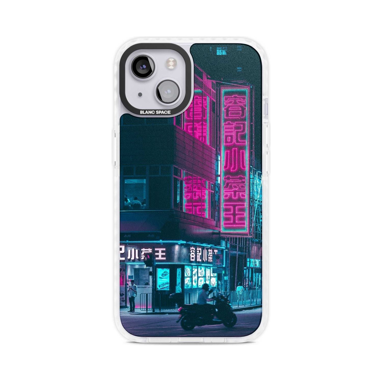 Motorcylist & Signs - Neon Cities Photographs Phone Case iPhone 15 Plus / Magsafe Impact Case,iPhone 15 / Magsafe Impact Case Blanc Space