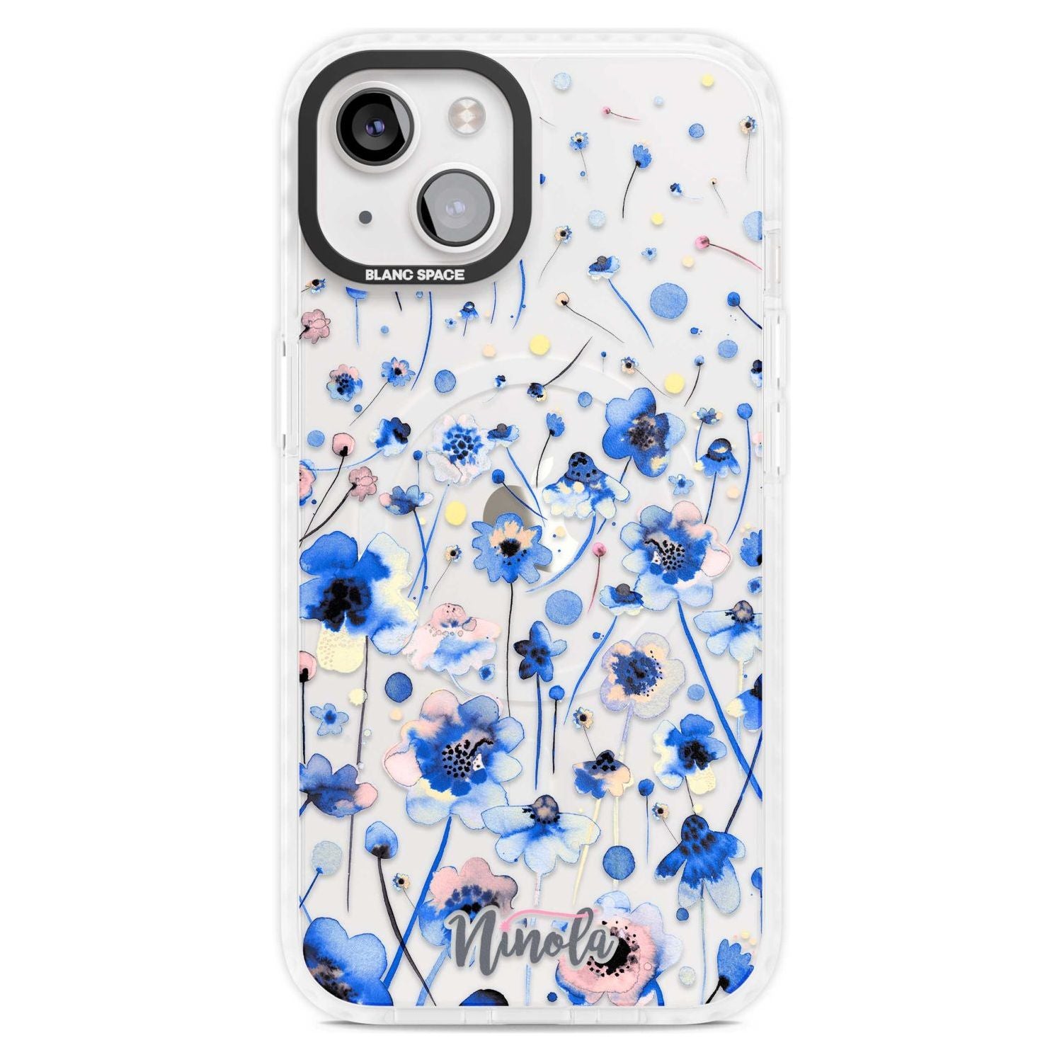 Ink Flowers Blue Phone Case iPhone 15 Plus / Magsafe Impact Case,iPhone 15 / Magsafe Impact Case Blanc Space