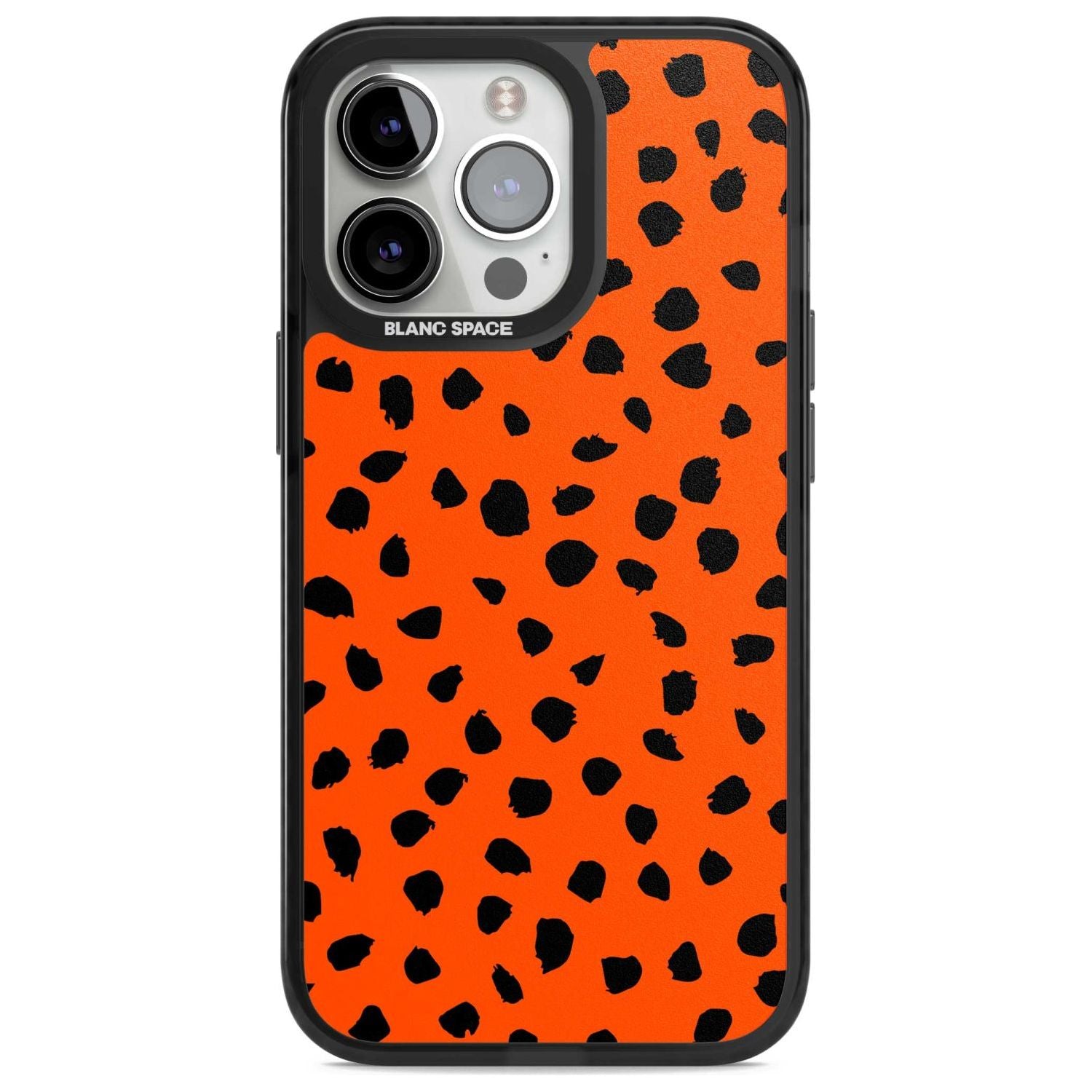 Black & Bright Red Dalmatian Polka Dot Spots Phone Case iPhone 15 Pro Max / Magsafe Black Impact Case,iPhone 15 Pro / Magsafe Black Impact Case,iPhone 14 Pro Max / Magsafe Black Impact Case,iPhone 14 Pro / Magsafe Black Impact Case,iPhone 13 Pro / Magsafe Black Impact Case Blanc Space