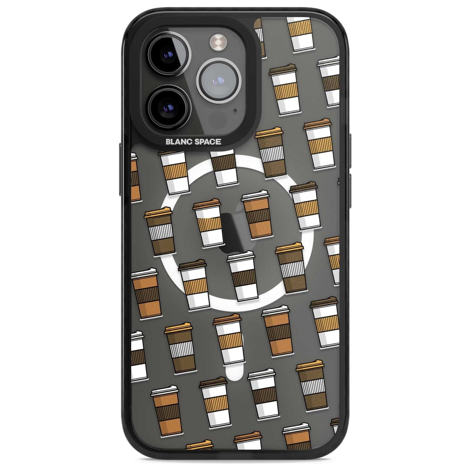Coffee Cup Pattern Phone Case iPhone 15 Pro Max / Magsafe Black Impact Case,iPhone 15 Pro / Magsafe Black Impact Case,iPhone 14 Pro Max / Magsafe Black Impact Case,iPhone 14 Pro / Magsafe Black Impact Case,iPhone 13 Pro / Magsafe Black Impact Case Blanc Space
