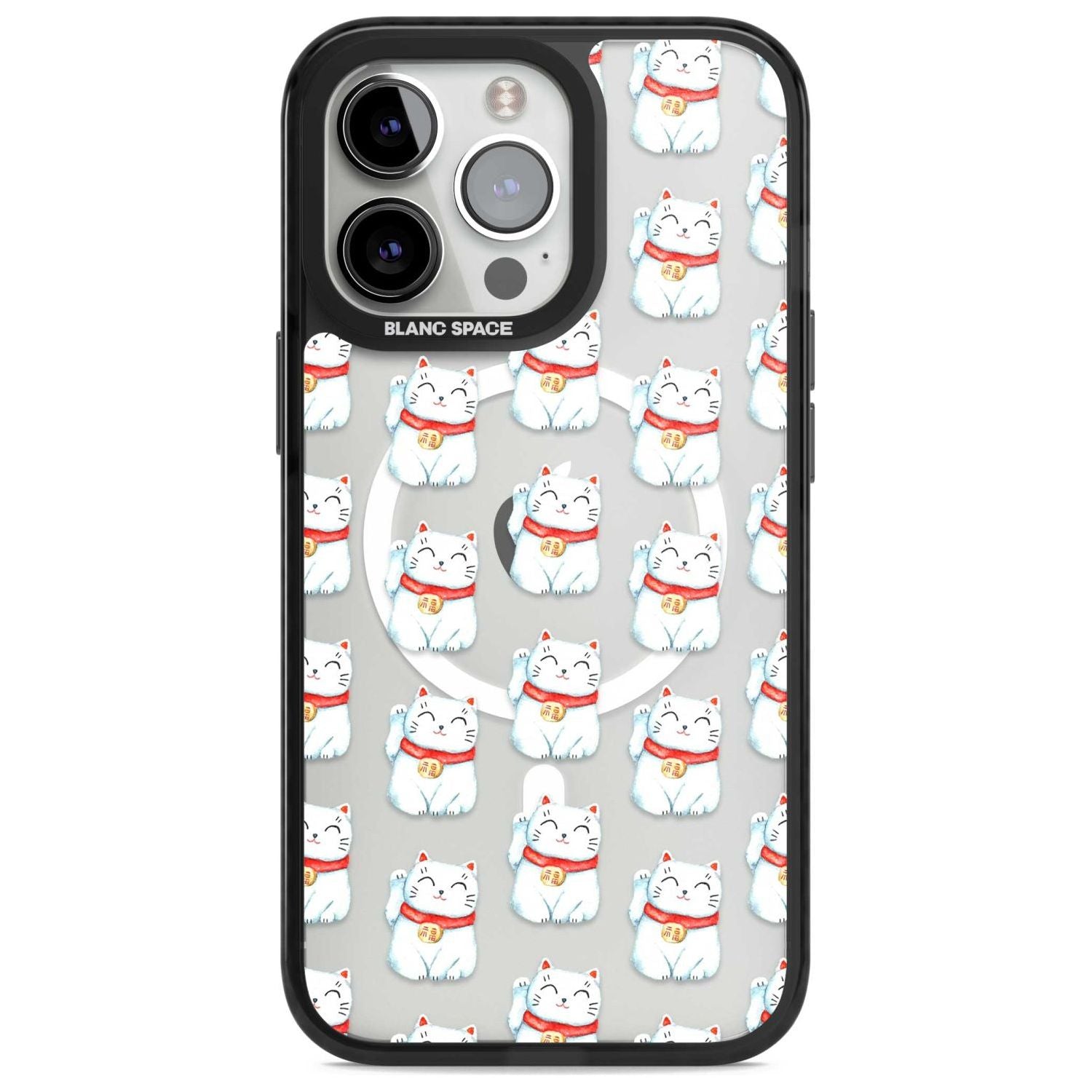 Lucky Cat Maneki-Neko Japanese Pattern Phone Case iPhone 15 Pro Max / Magsafe Black Impact Case,iPhone 15 Pro / Magsafe Black Impact Case,iPhone 14 Pro Max / Magsafe Black Impact Case,iPhone 14 Pro / Magsafe Black Impact Case,iPhone 13 Pro / Magsafe Black Impact Case Blanc Space