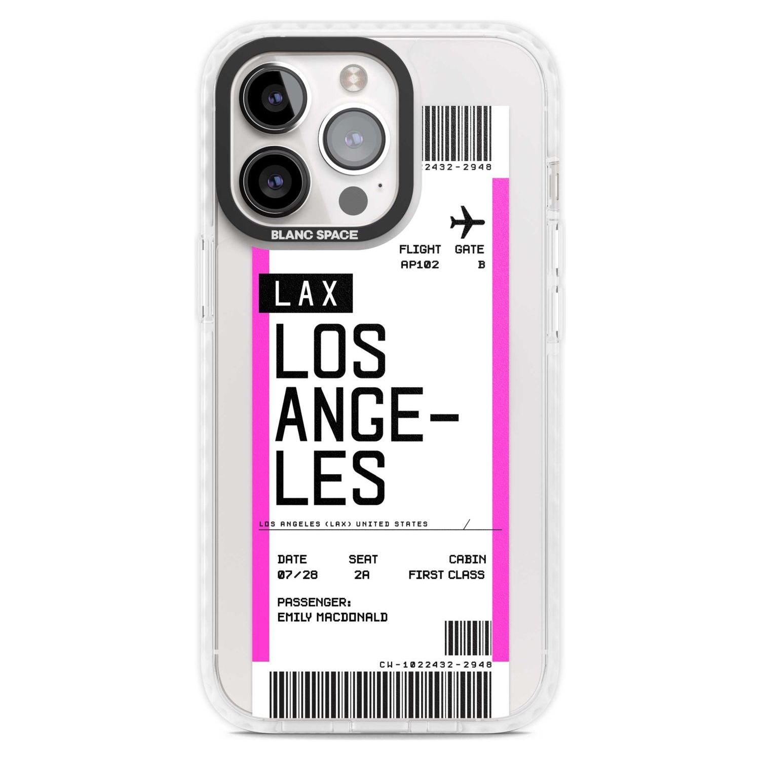 Personalised Los Angeles Boarding Pass Custom Phone Case iPhone 15 Pro Max / Magsafe Impact Case,iPhone 15 Pro / Magsafe Impact Case Blanc Space