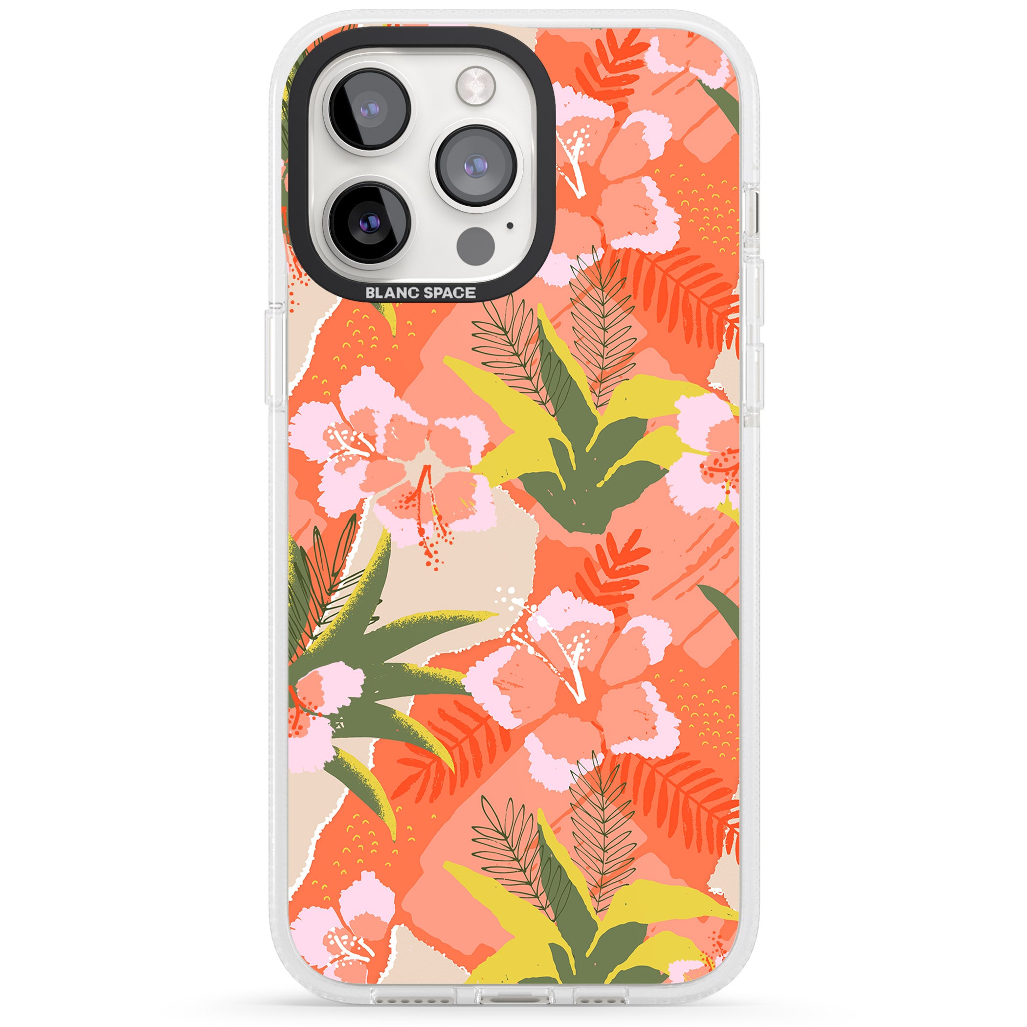 Hawaiian Flowers Abstract Pattern iPhone 15 Pro Max / 15 Pro / 14 Pro Max / 14 Pro / 13 Pro Clear Case Impact Air - Blanc Space