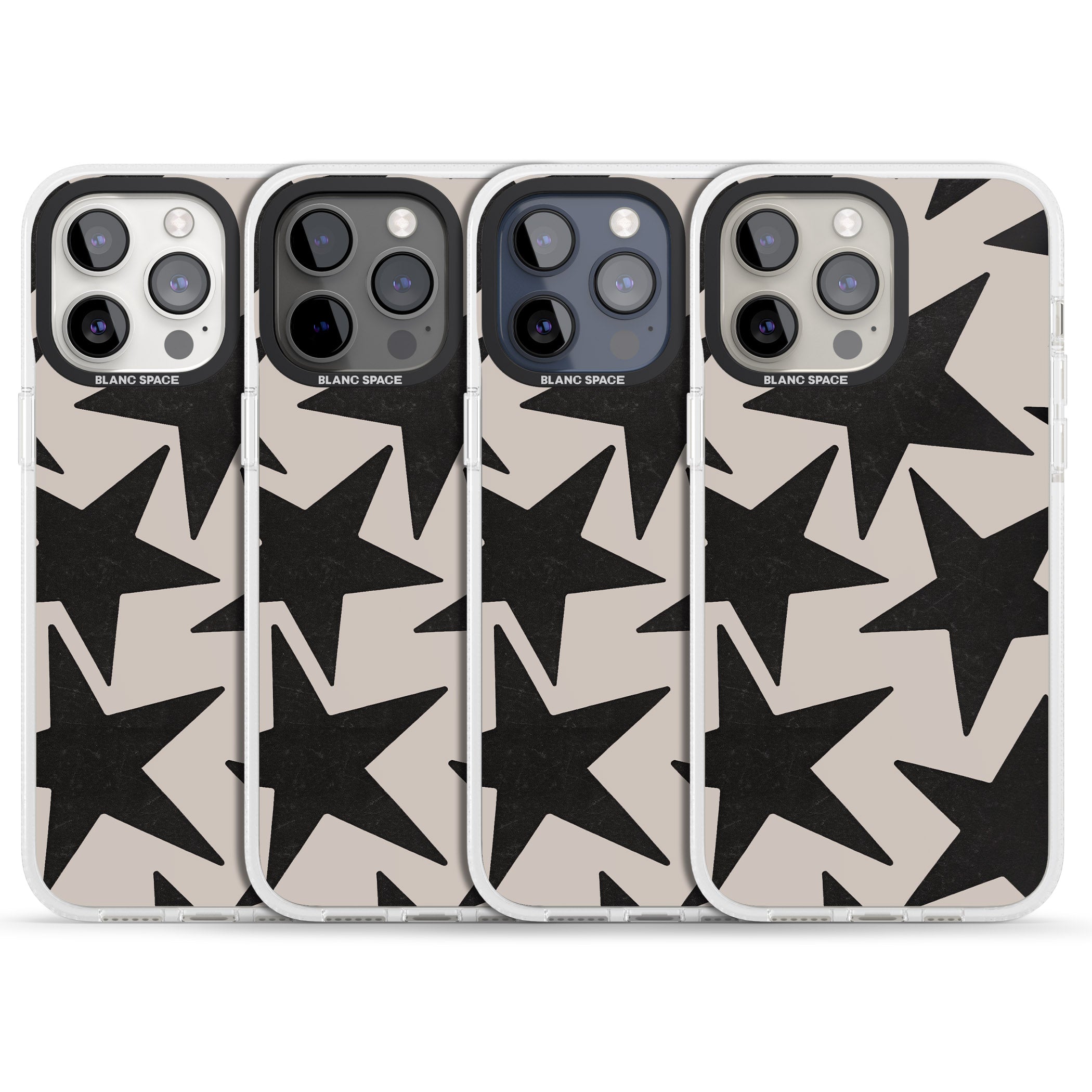 Black Superstars iPhone 15 Pro Max / 15 Pro / 14 Pro Max / 14 Pro / 13 Pro Clear Case Impact Air - Blanc Space