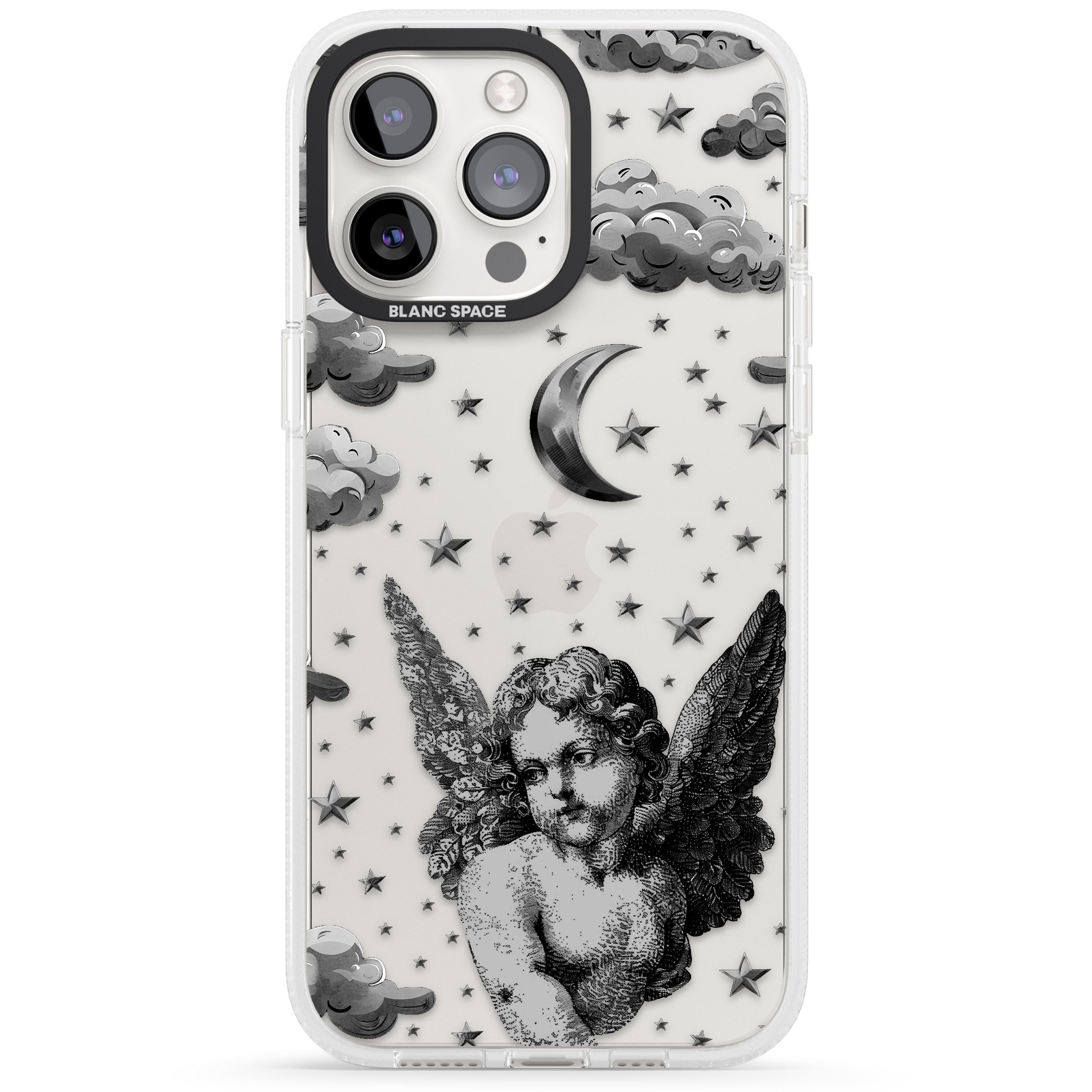 Celestial Cherub iPhone 15 Pro Max / 15 Pro / 14 Pro Max / 14 Pro / 13 Pro Clear Case Impact Air - Blanc Space