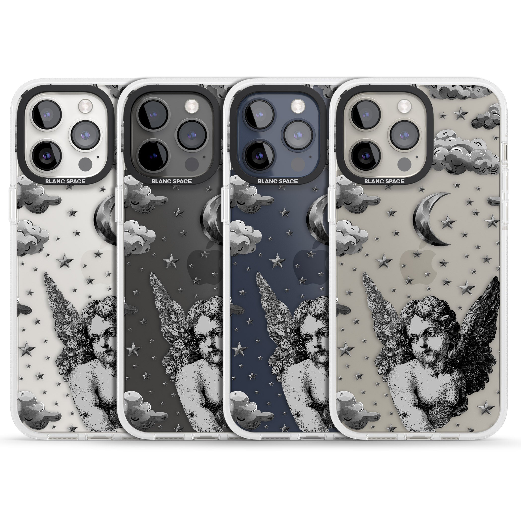 Celestial Cherub iPhone 15 Pro Max / 15 Pro / 14 Pro Max / 14 Pro / 13 Pro Clear Case Impact Air - Blanc Space