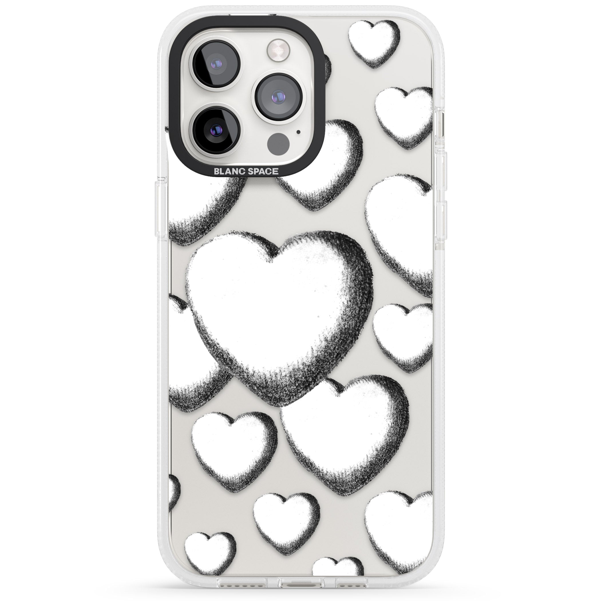 Hand-Drawn Hearts iPhone 15 Pro Max / 15 Pro / 14 Pro Max / 14 Pro / 13 Pro Clear Case Impact Air - Blanc Space