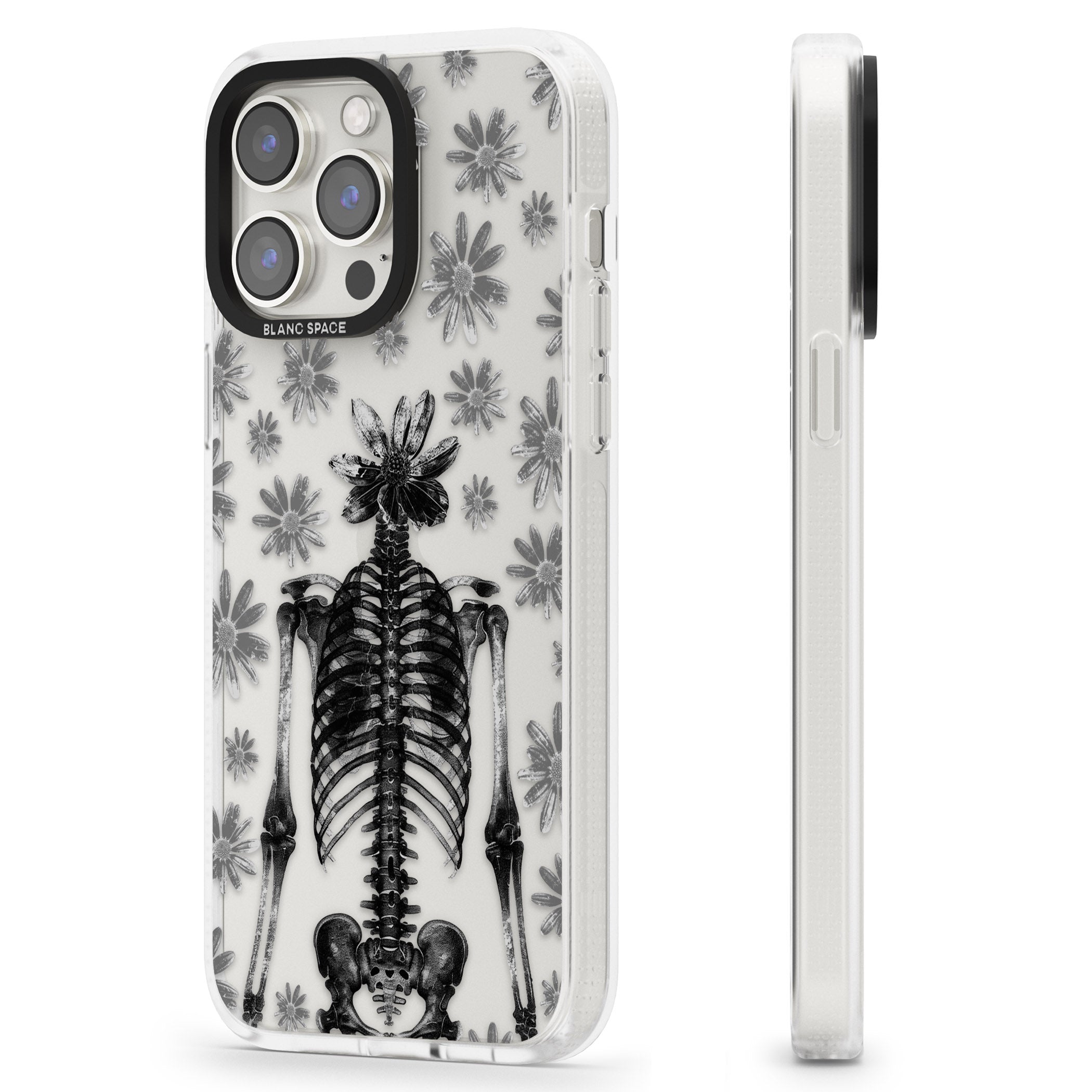 Skeleton Flower iPhone 15 Pro Max / 15 Pro / 14 Pro Max / 14 Pro / 13 Pro Clear Case Impact Air - Blanc Space