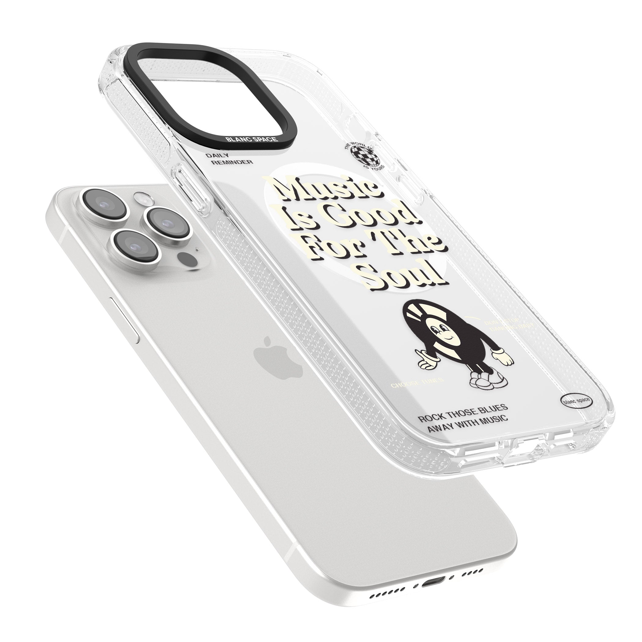 Music Is Good For The Soul iPhone 15 Pro Max / 15 Pro / 14 Pro Max / 14 Pro / 13 Pro Clear Case Impact Air - Blanc Space