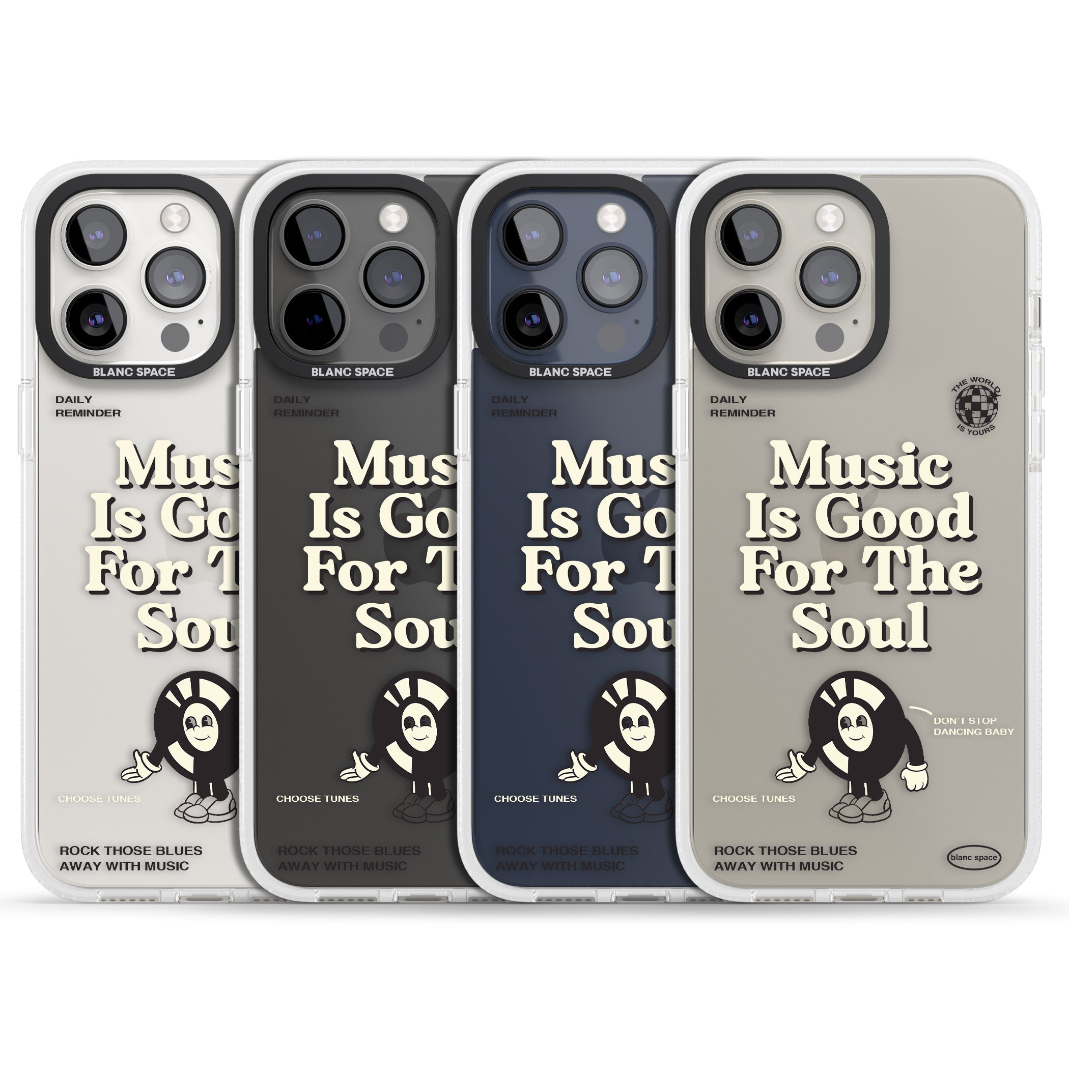 Music Is Good For The Soul iPhone 15 Pro Max / 15 Pro / 14 Pro Max / 14 Pro / 13 Pro Clear Case Impact Air - Blanc Space