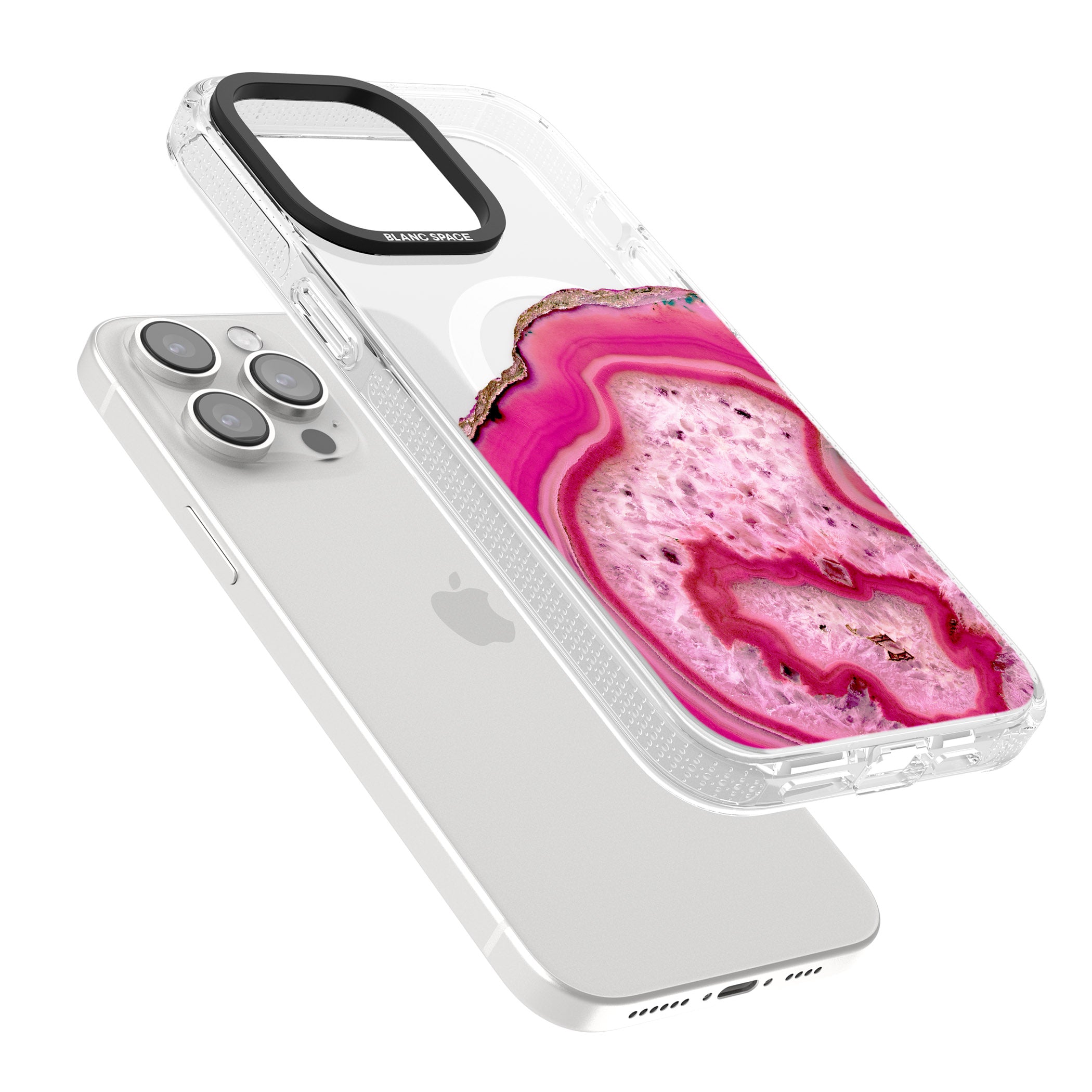 Bright Pink Gemstone Crystal Clear Design iPhone 15 Pro Max / 15 Pro / 14 Pro Max / 14 Pro / 13 Pro Clear Case Impact Air - Blanc Space