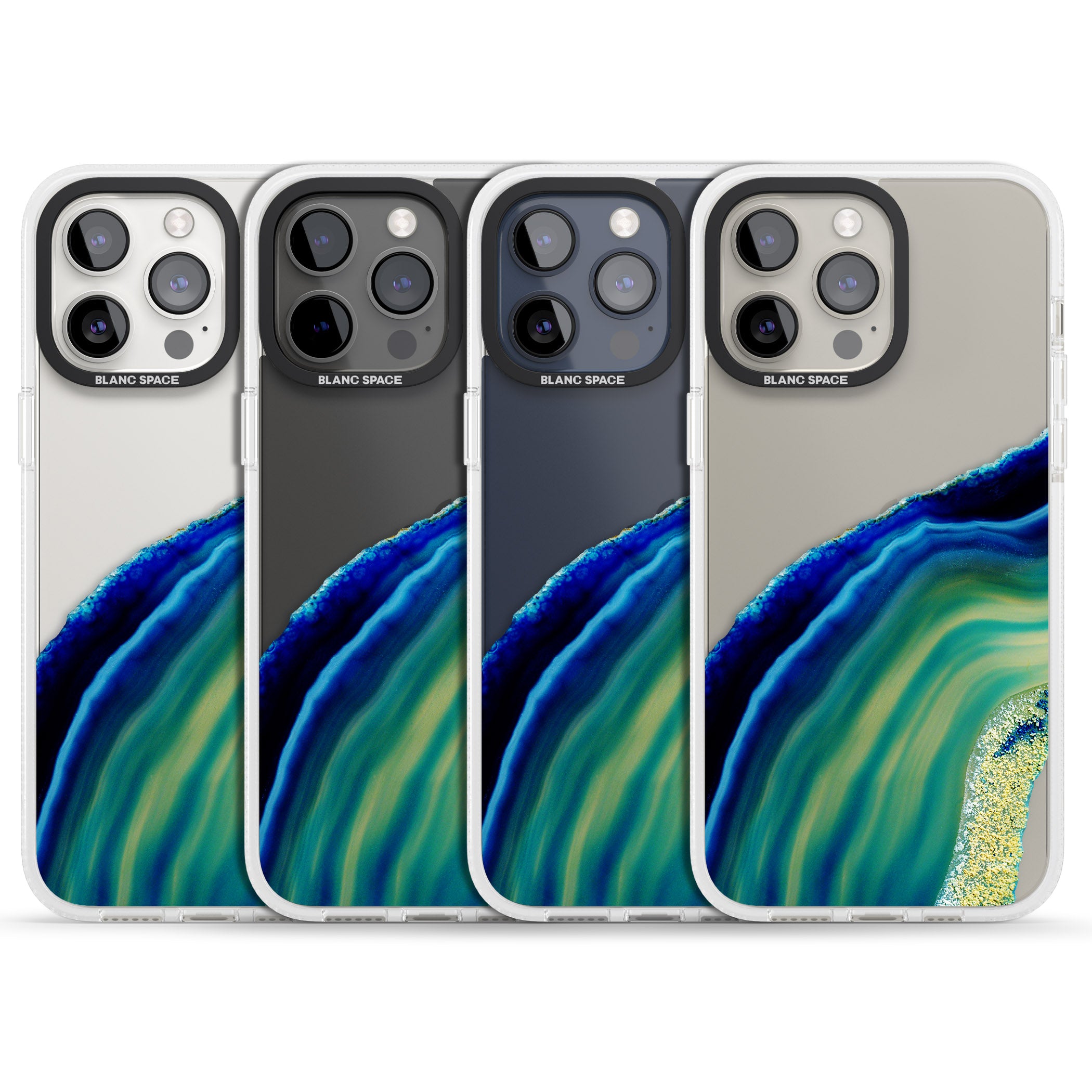 Green & Blue Gemstone Crystal iPhone 15 Pro Max / 15 Pro / 14 Pro Max / 14 Pro / 13 Pro Clear Case Impact Air - Blanc Space