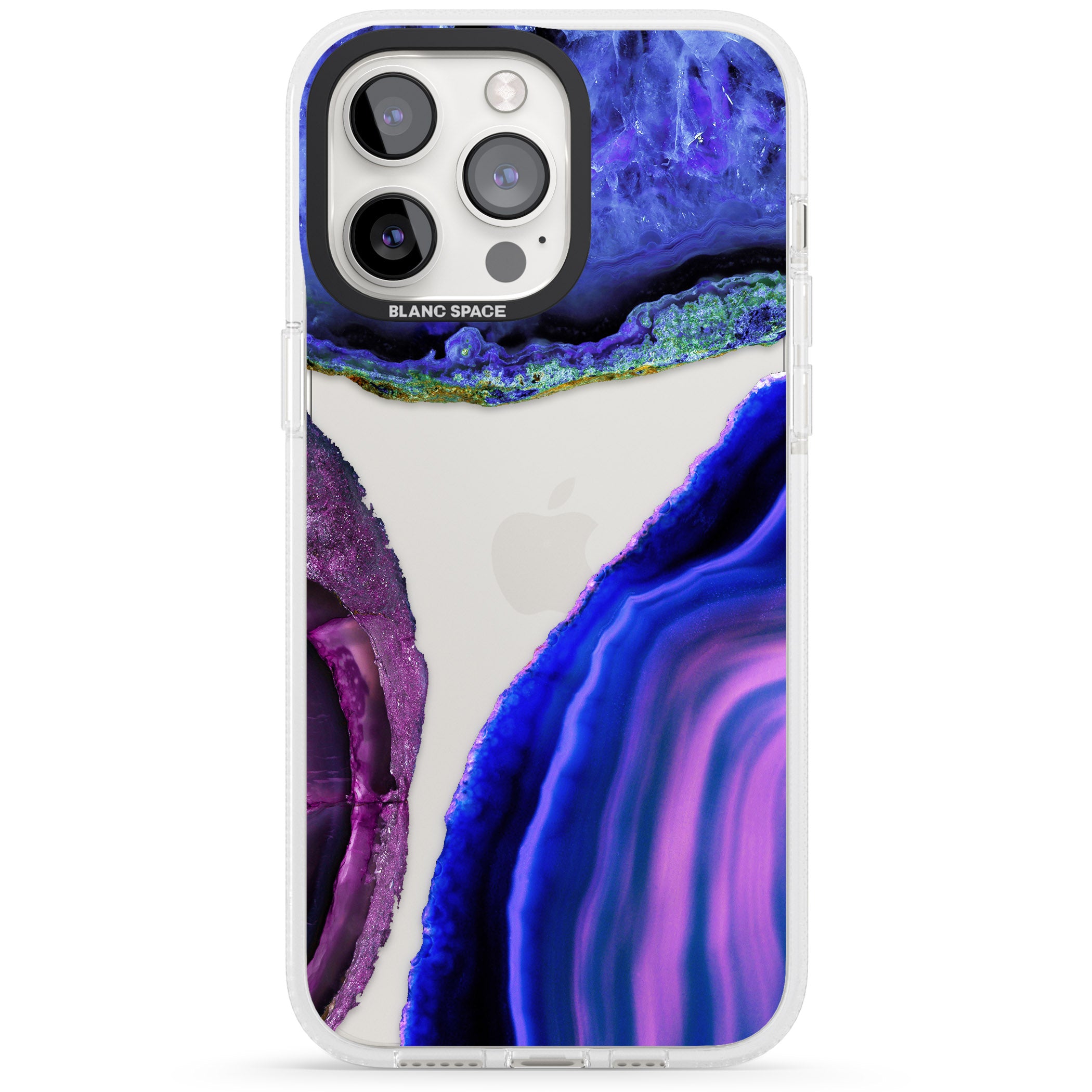 Purple & Blue Agate Gemstone Clear Design iPhone 15 Pro Max / 15 Pro / 14 Pro Max / 14 Pro / 13 Pro Clear Case Impact Air - Blanc Space