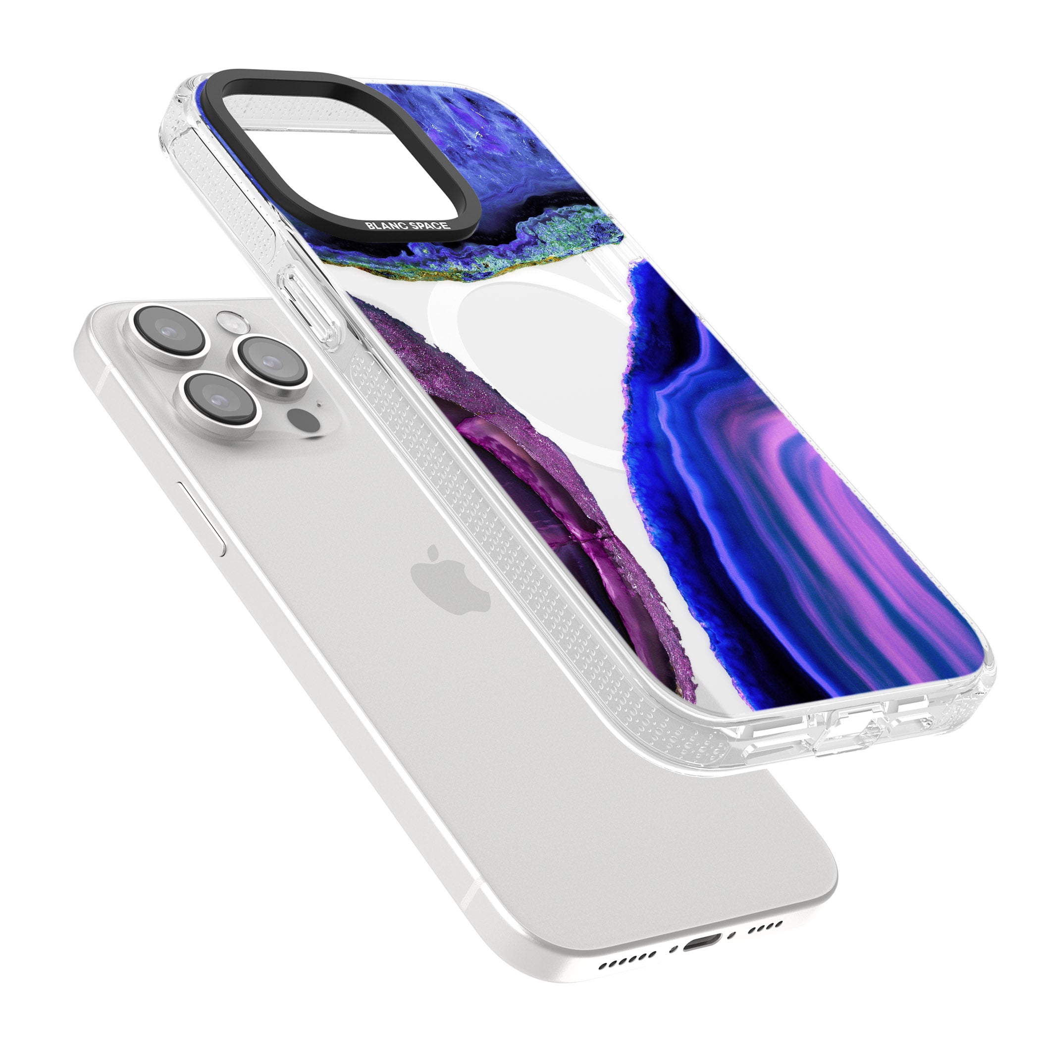 Purple & Blue Agate Gemstone Clear Design iPhone 15 Pro Max / 15 Pro / 14 Pro Max / 14 Pro / 13 Pro Clear Case Impact Air - Blanc Space