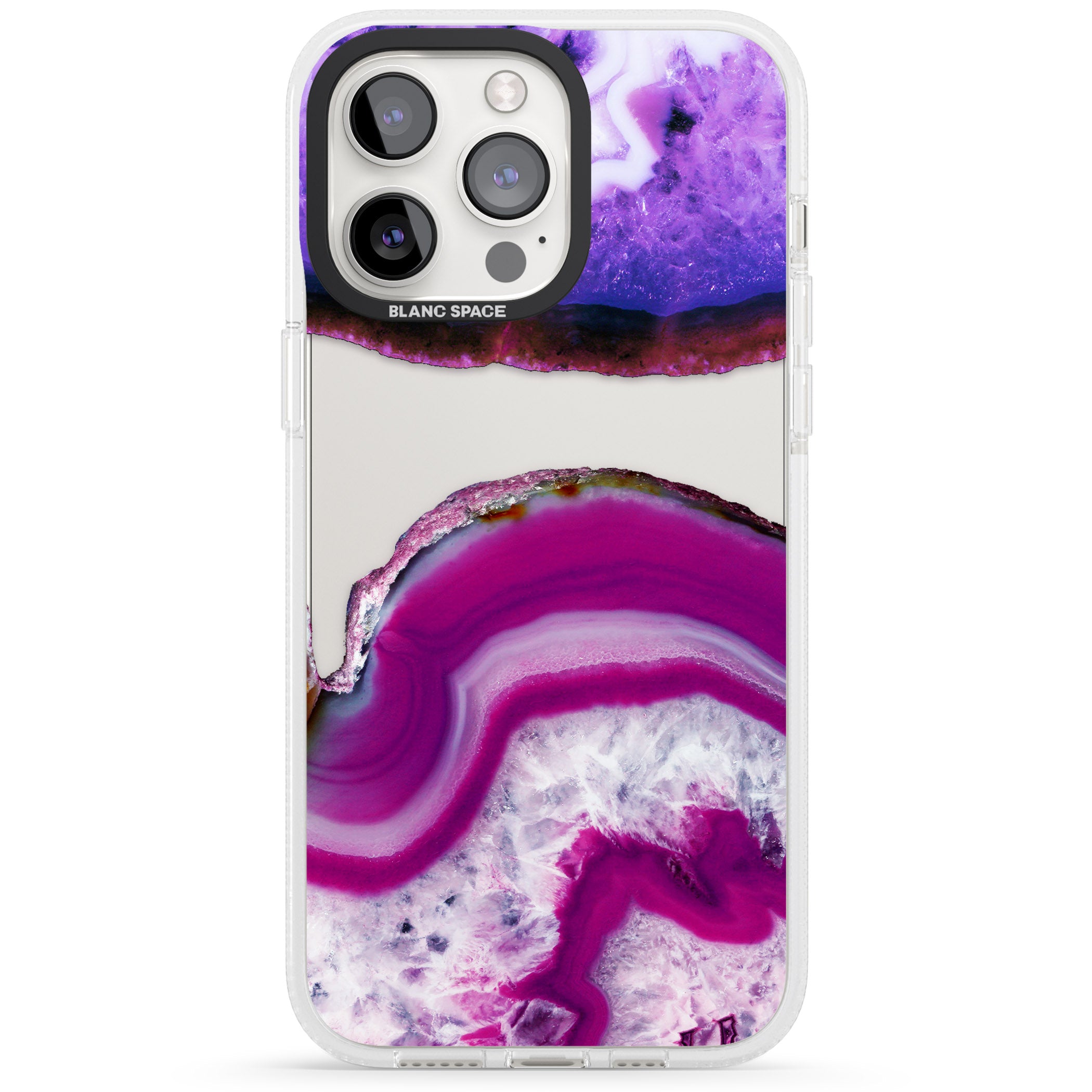 Purple & White Gemstone Crystal Clear Design iPhone 15 Pro Max / 15 Pro / 14 Pro Max / 14 Pro / 13 Pro Clear Case Impact Air - Blanc Space