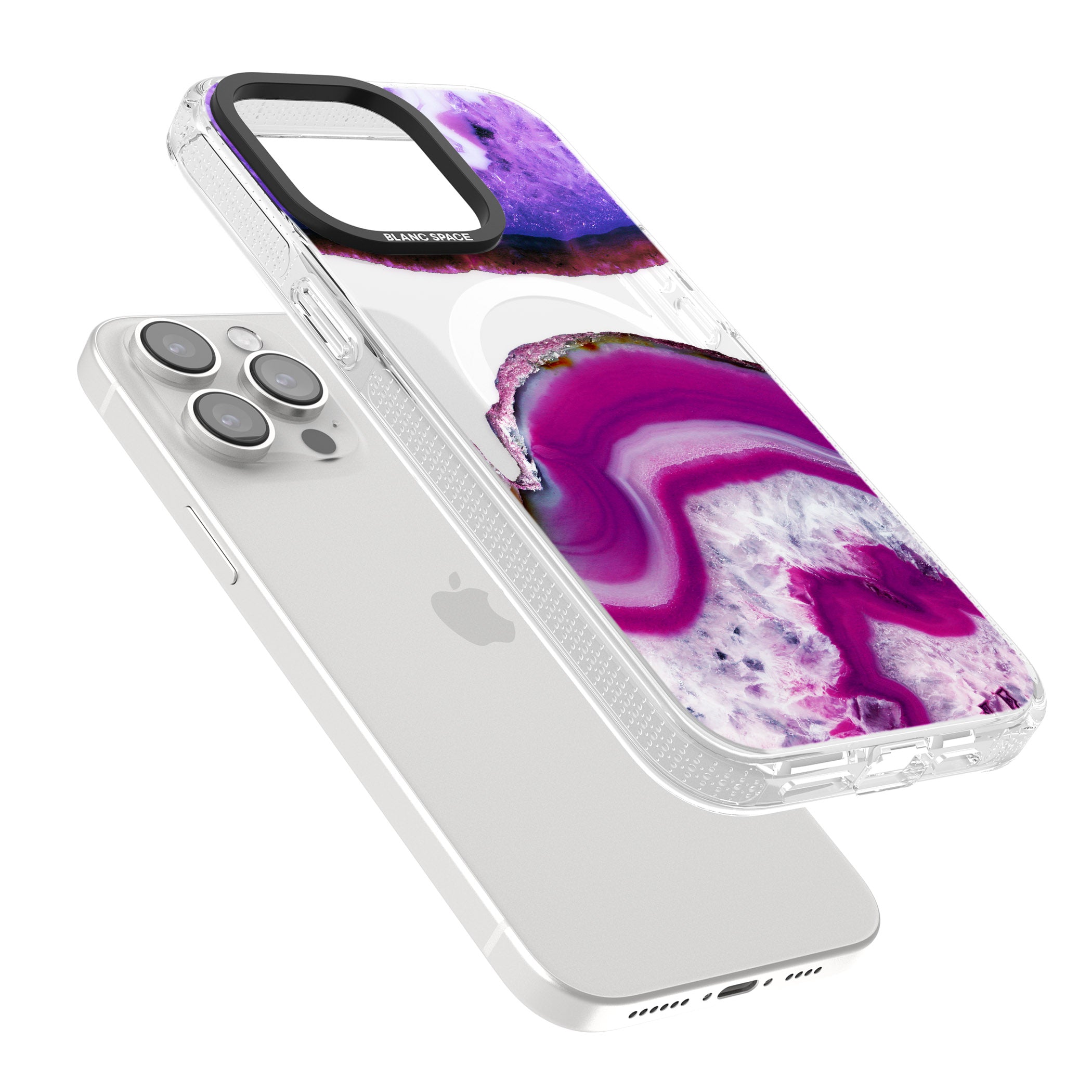 Purple & White Gemstone Crystal Clear Design iPhone 15 Pro Max / 15 Pro / 14 Pro Max / 14 Pro / 13 Pro Clear Case Impact Air - Blanc Space