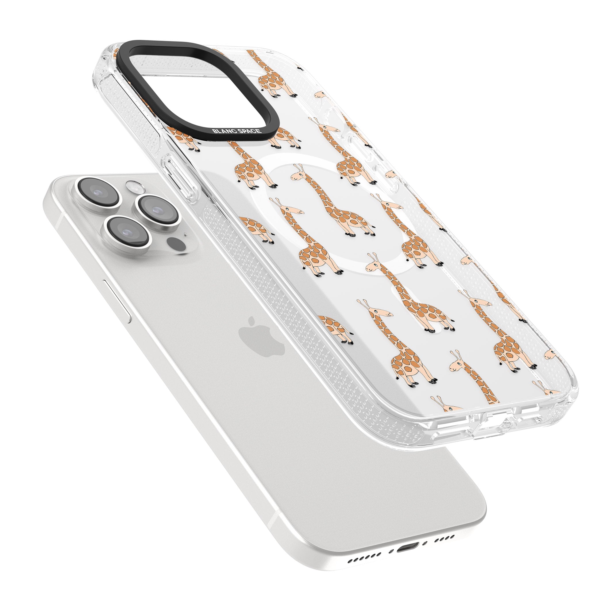 Cute Giraffe Pattern Clear iPhone 15 Pro Max / 15 Pro / 14 Pro Max / 14 Pro / 13 Pro Clear Case Impact Air - Blanc Space