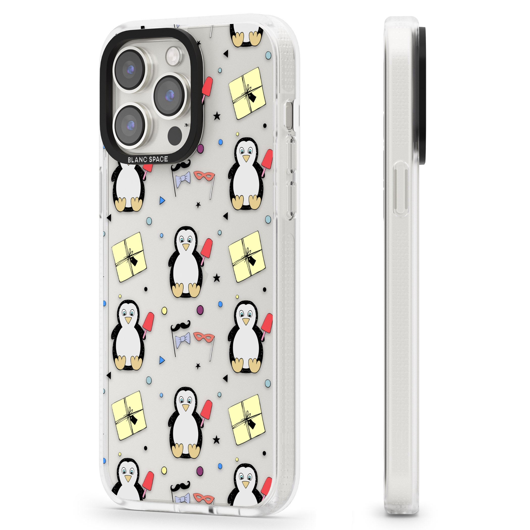 Cute Penguin Pattern Clear iPhone 15 Pro Max / 15 Pro / 14 Pro Max / 14 Pro / 13 Pro Clear Case Impact Air - Blanc Space