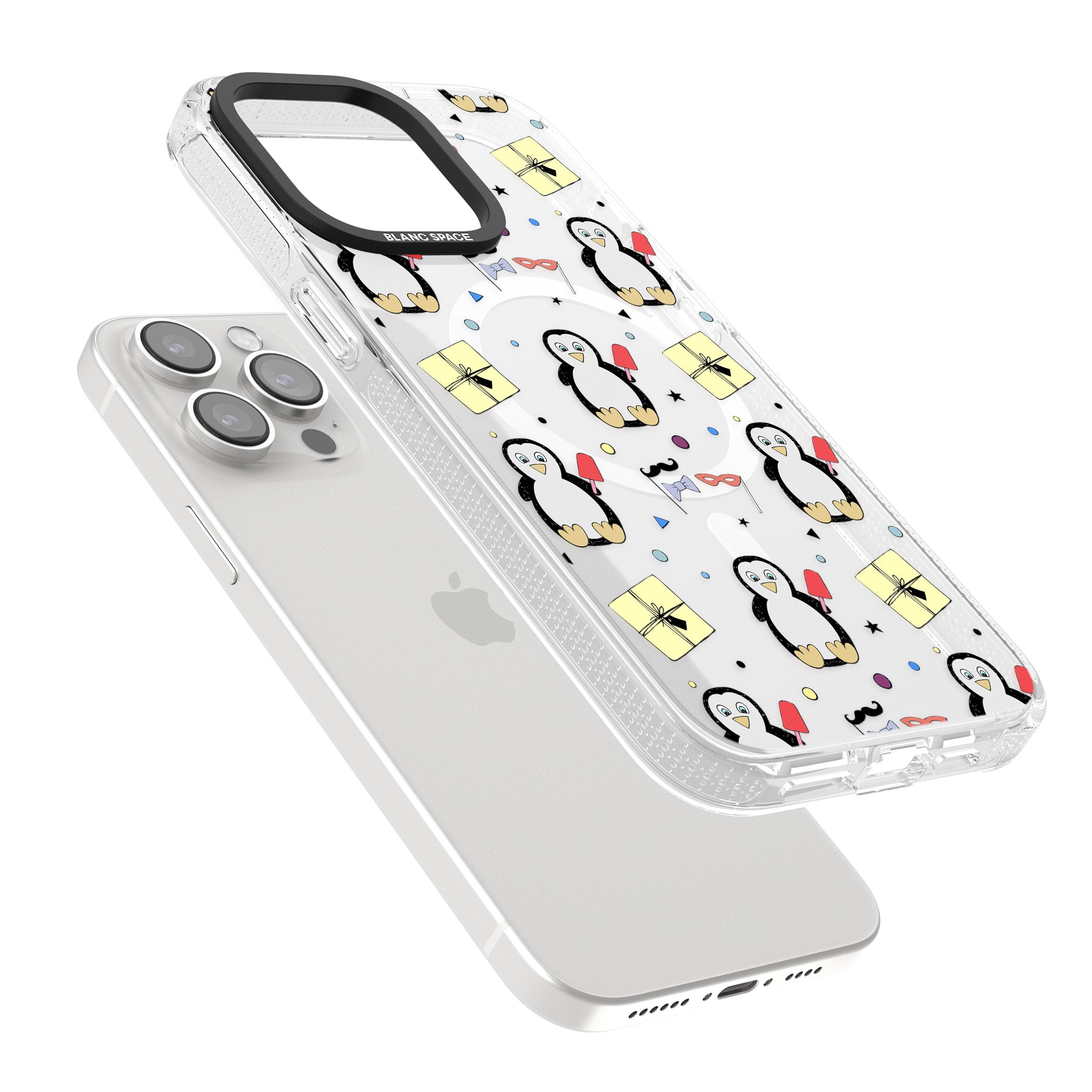 Cute Penguin Pattern Clear iPhone 15 Pro Max / 15 Pro / 14 Pro Max / 14 Pro / 13 Pro Clear Case Impact Air - Blanc Space