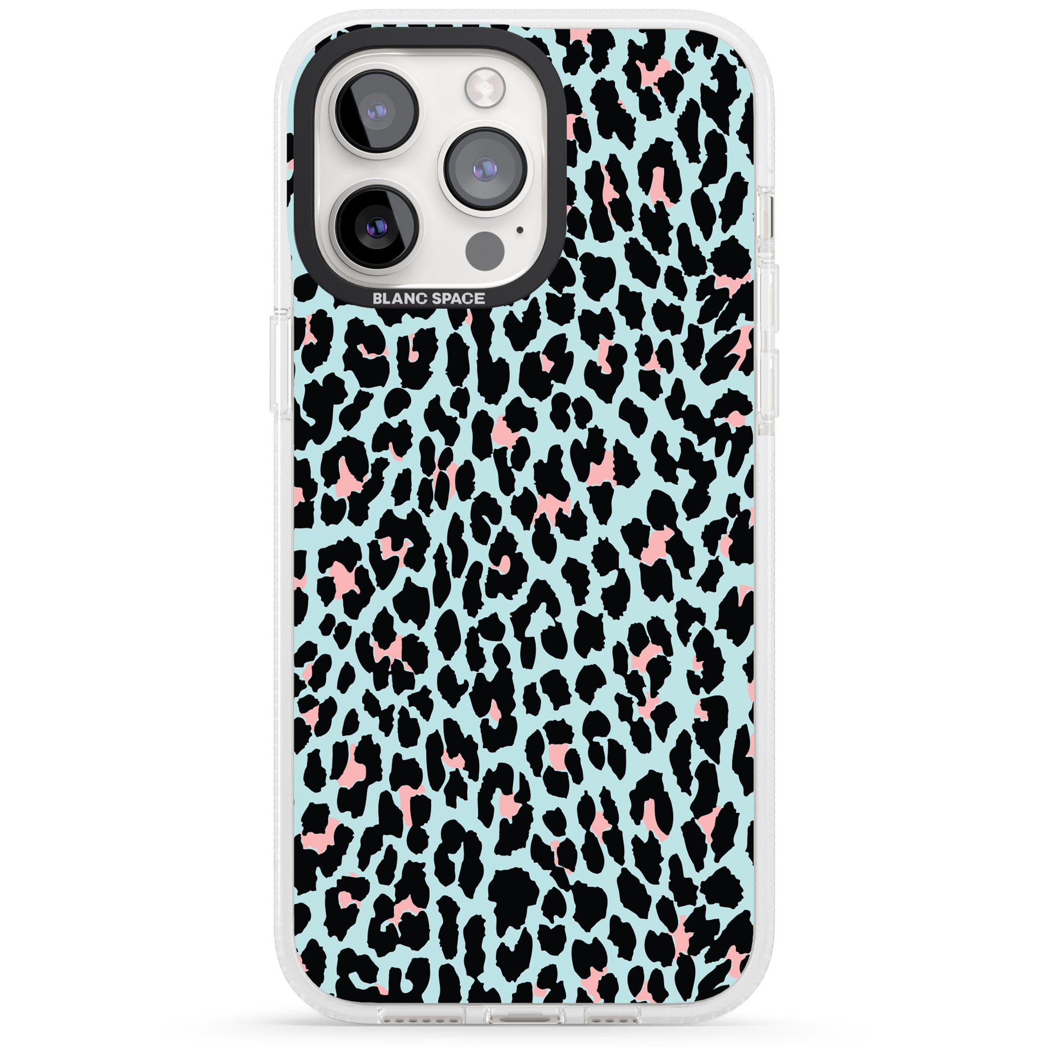 Light Pink on Blue Leopard Print Pattern iPhone 15 Pro Max / 15 Pro / 14 Pro Max / 14 Pro / 13 Pro Clear Case Impact Air - Blanc Space