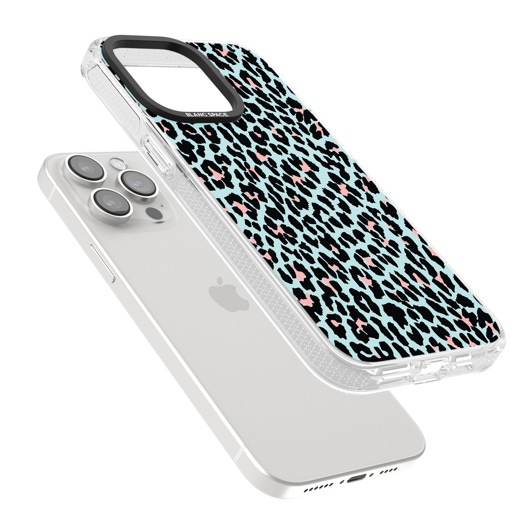 Light Pink on Blue Leopard Print Pattern iPhone 15 Pro Max / 15 Pro / 14 Pro Max / 14 Pro / 13 Pro Clear Case Impact Air - Blanc Space