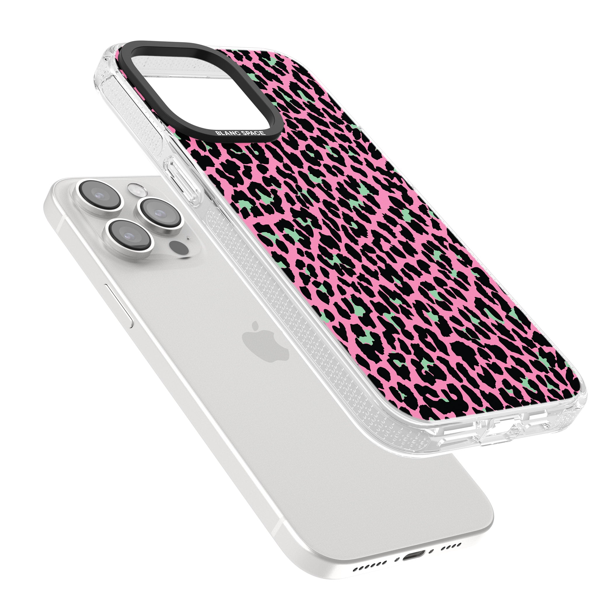 Green on Pink Leopard Print Pattern iPhone 15 Pro Max / 15 Pro / 14 Pro Max / 14 Pro / 13 Pro Clear Case Impact Air - Blanc Space