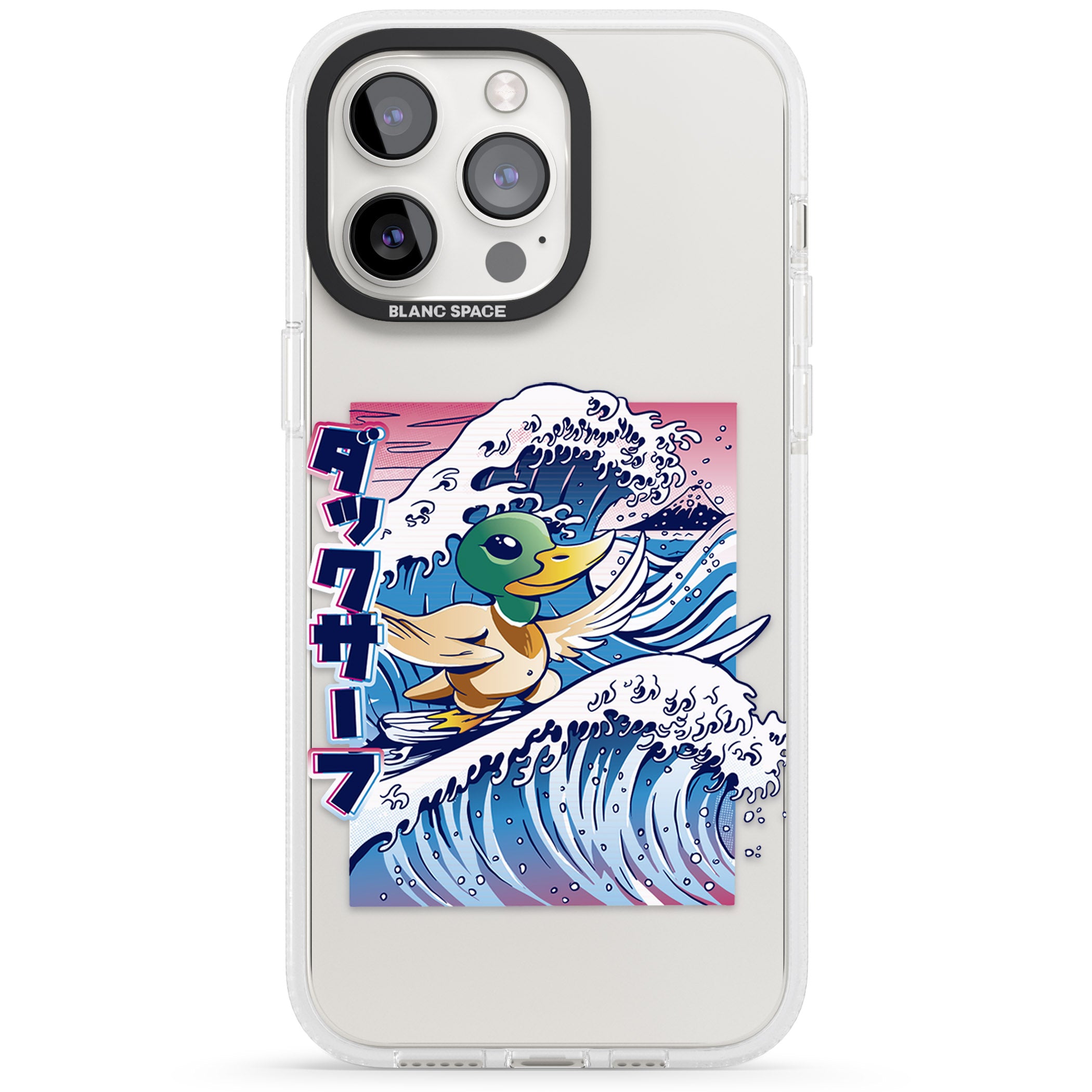 Duck Surf iPhone 15 Pro Max / 15 Pro / 14 Pro Max / 14 Pro / 13 Pro Clear Case Impact Air - Blanc Space