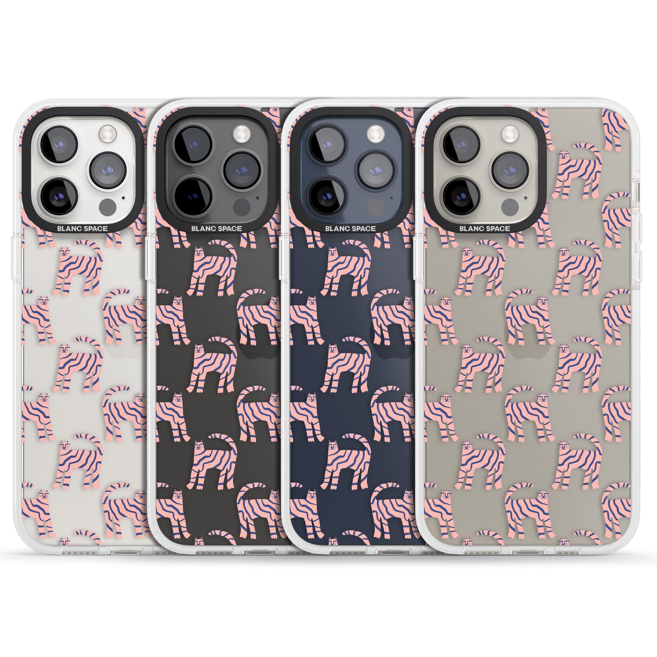 Pink and Blue Cat Pattern iPhone 15 Pro Max / 15 Pro / 14 Pro Max / 14 Pro / 13 Pro Clear Case Impact Air - Blanc Space