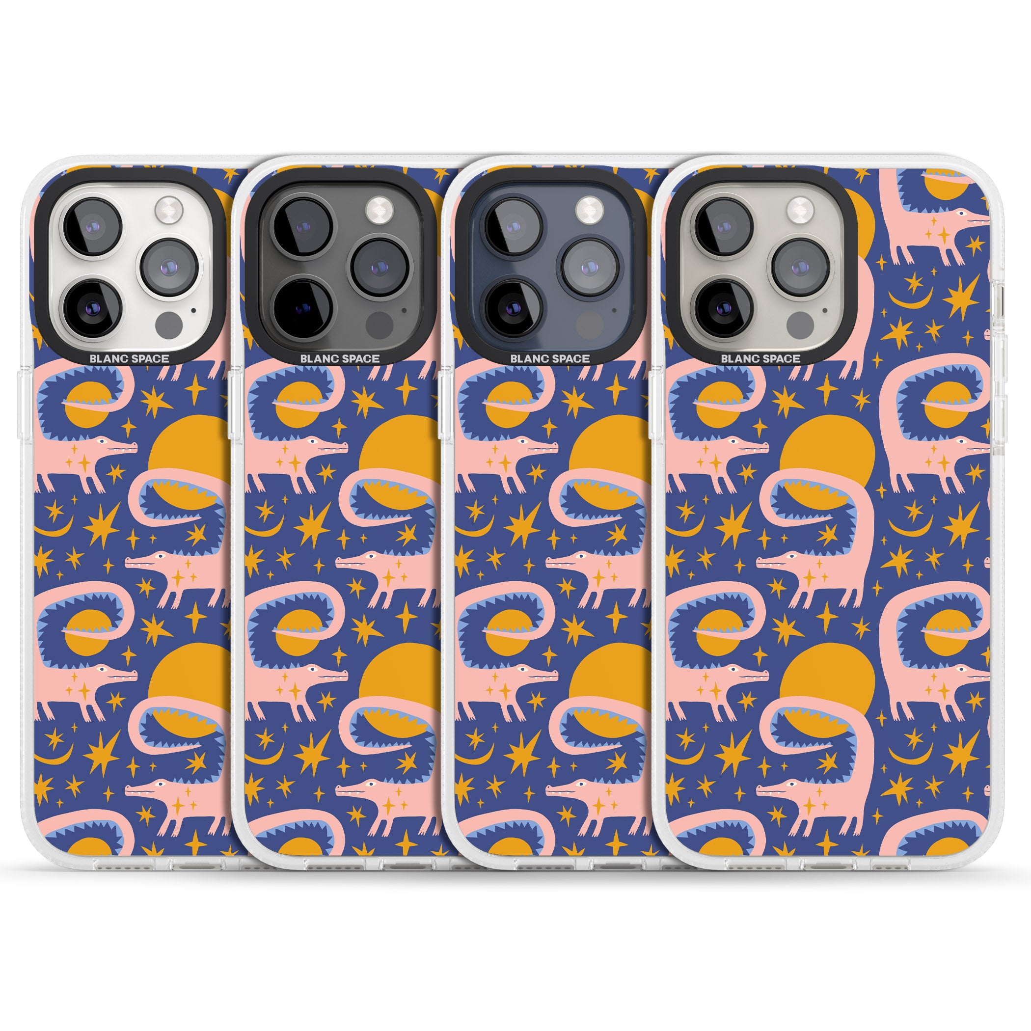 Sun Croc Pattern iPhone 15 Pro Max / 15 Pro / 14 Pro Max / 14 Pro / 13 Pro Clear Case Impact Air - Blanc Space