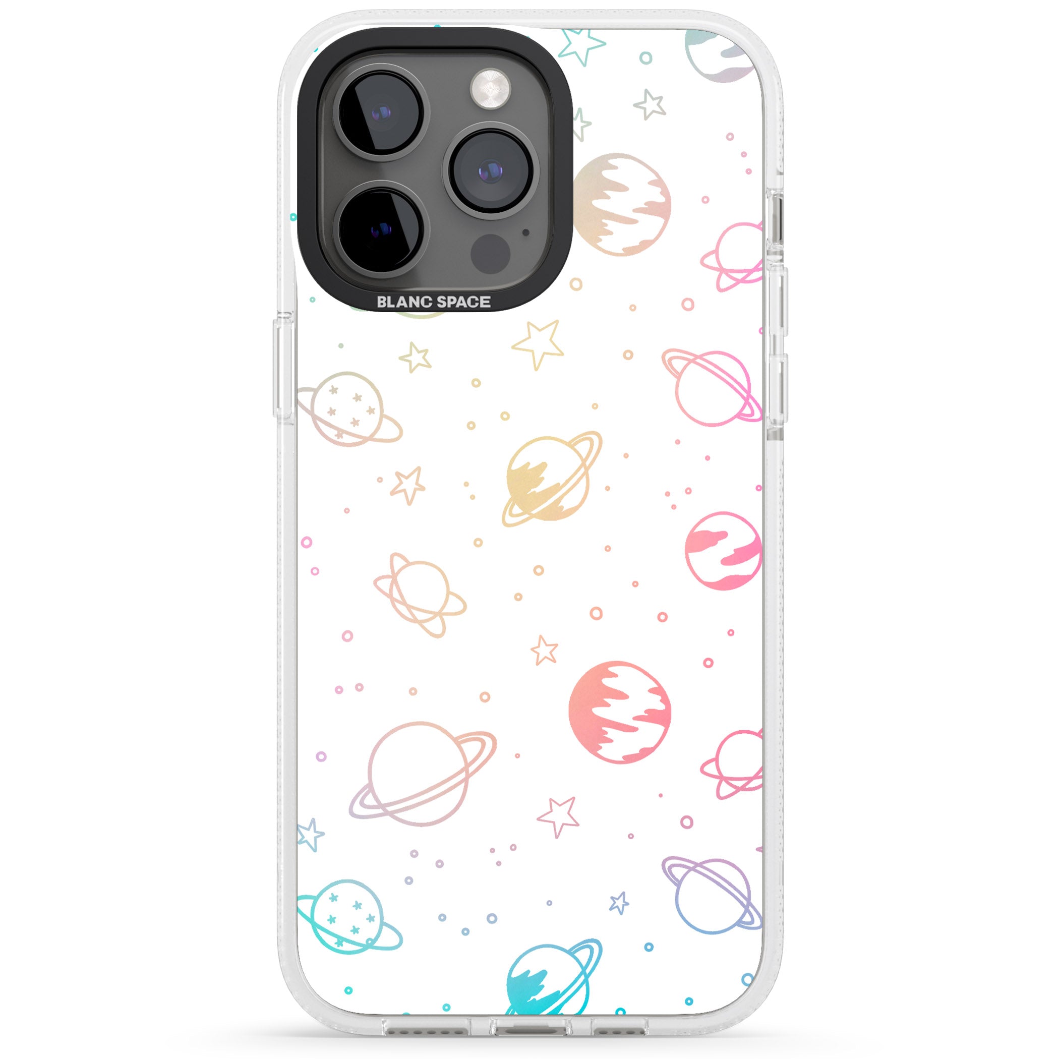 Cosmic Outer Space Design Pastels on White iPhone 15 Pro Max / 15 Pro / 14 Pro Max / 14 Pro / 13 Pro Clear Case Impact Air - Blanc Space