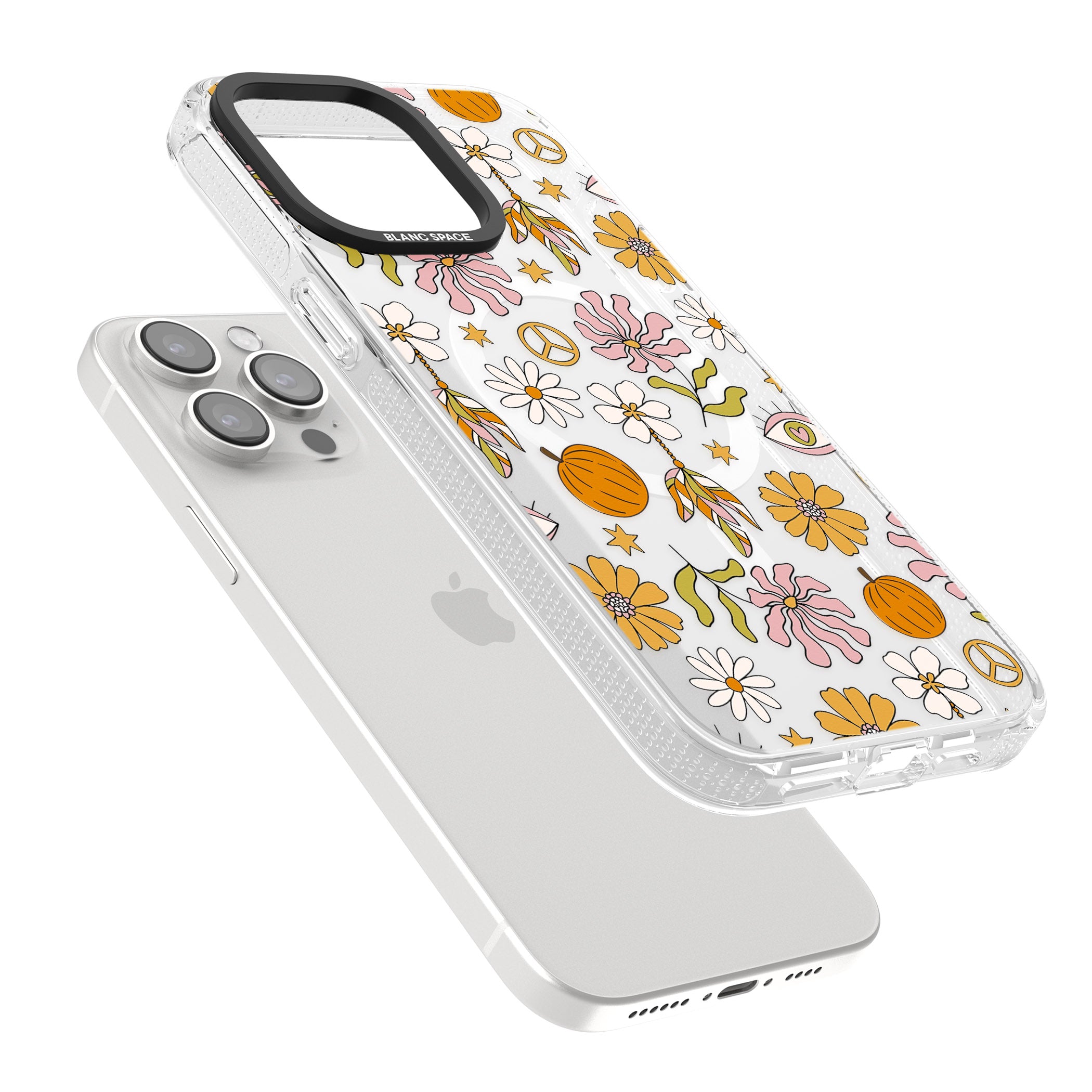 Retro Boho Fall Floral iPhone 15 Pro Max / 15 Pro / 14 Pro Max / 14 Pro / 13 Pro Clear Case Impact Air - Blanc Space