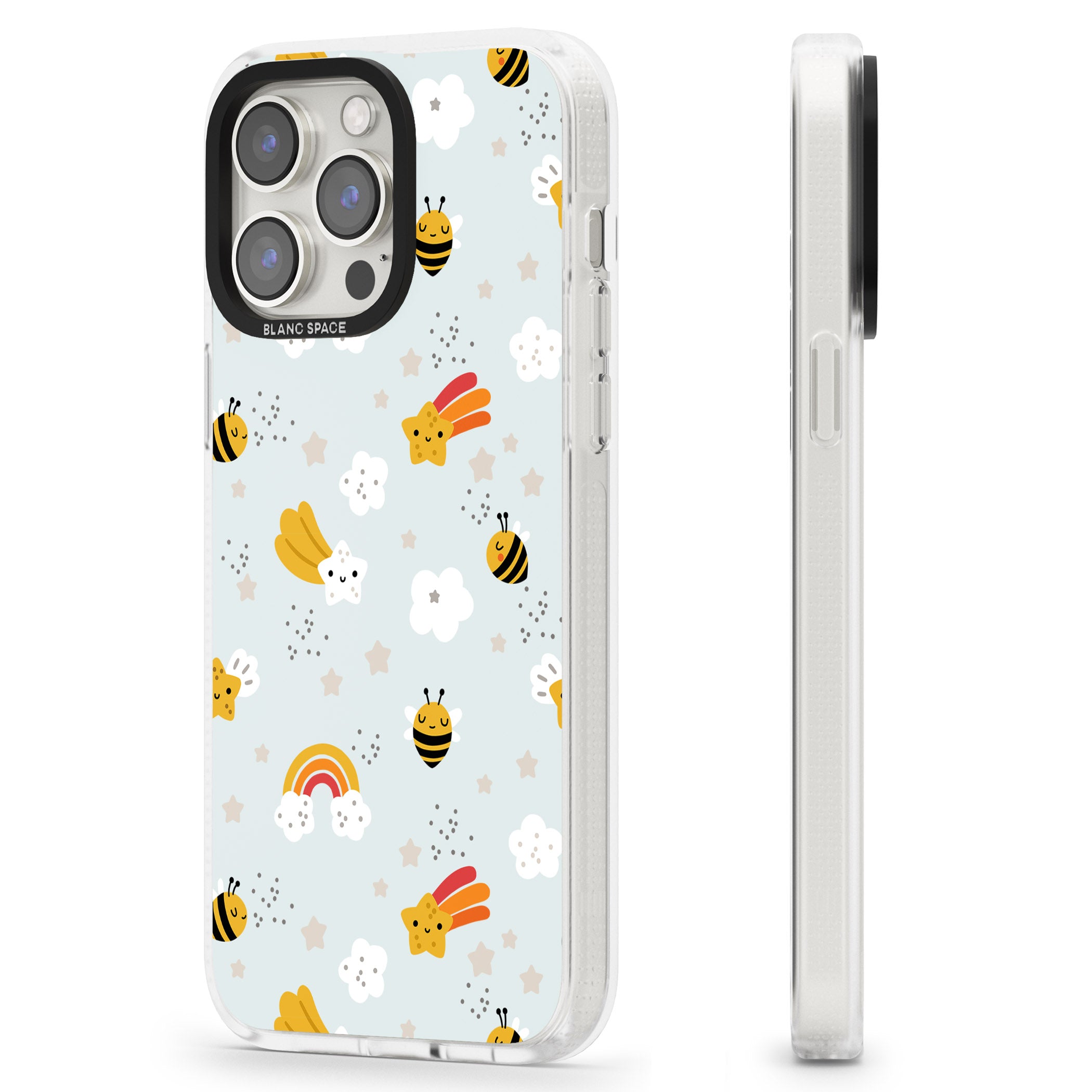 Sweet As Honey Patterns: Bees & Rainbows iPhone 15 Pro Max / 15 Pro / 14 Pro Max / 14 Pro / 13 Pro Clear Case Impact Air - Blanc Space