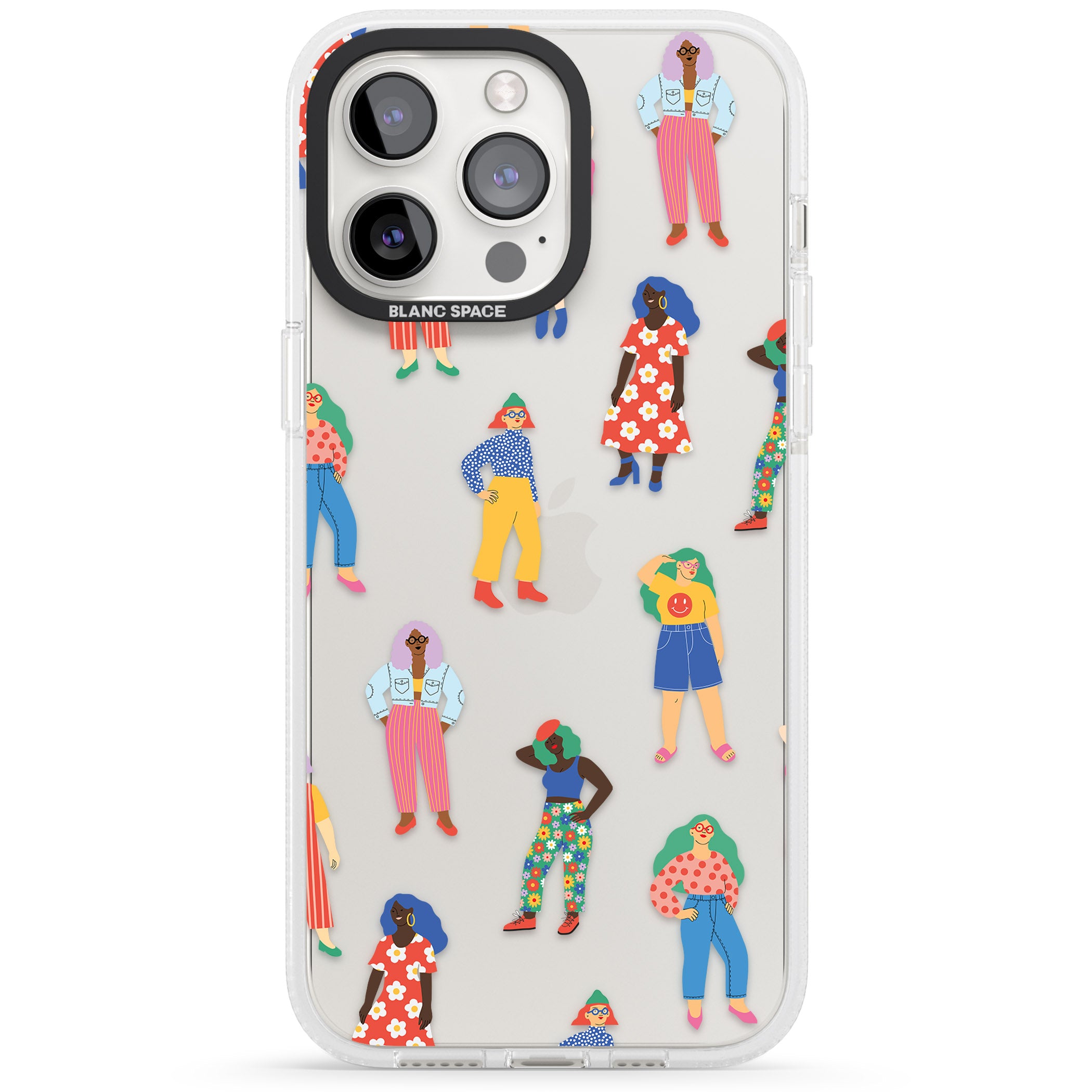 Girls Pattern iPhone 15 Pro Max / 15 Pro / 14 Pro Max / 14 Pro / 13 Pro Clear Case Impact Air - Blanc Space