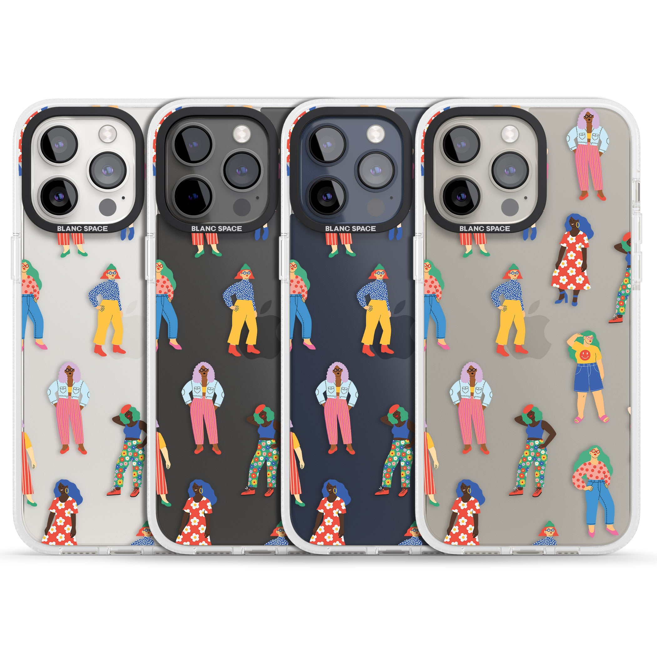 Girls Pattern iPhone 15 Pro Max / 15 Pro / 14 Pro Max / 14 Pro / 13 Pro Clear Case Impact Air - Blanc Space