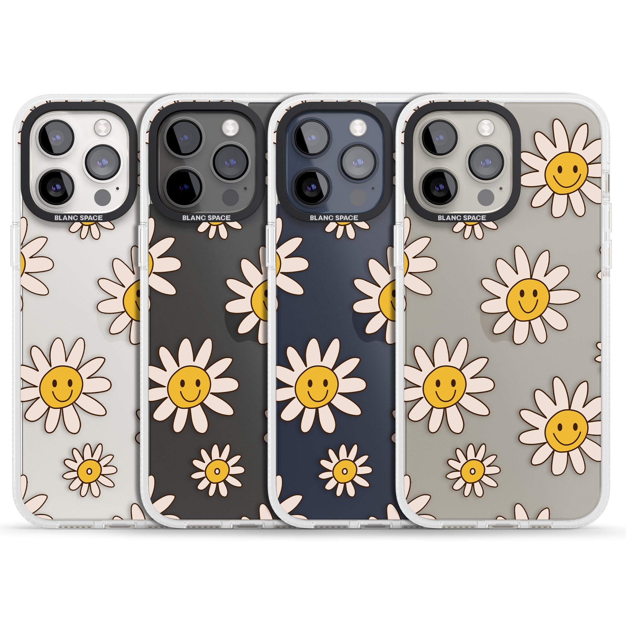 Daisy Faces iPhone 15 Pro Max / 15 Pro / 14 Pro Max / 14 Pro / 13 Pro Clear Case Impact Air - Blanc Space