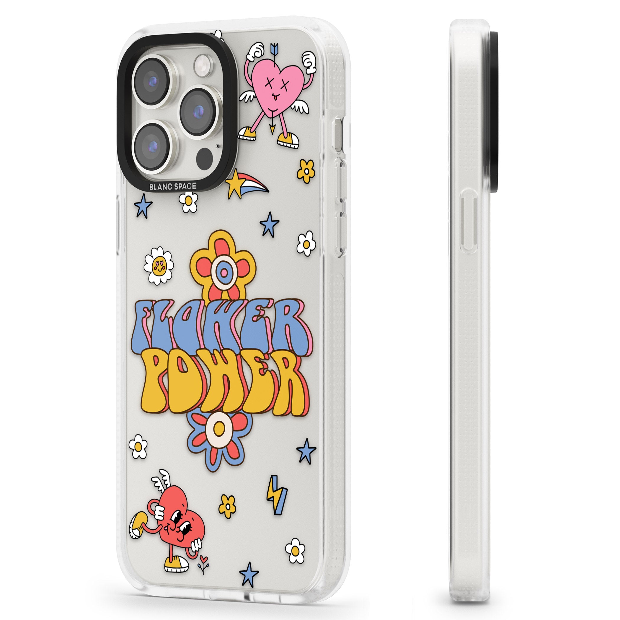 Flower Power iPhone 15 Pro Max / 15 Pro / 14 Pro Max / 14 Pro / 13 Pro Clear Case Impact Air - Blanc Space