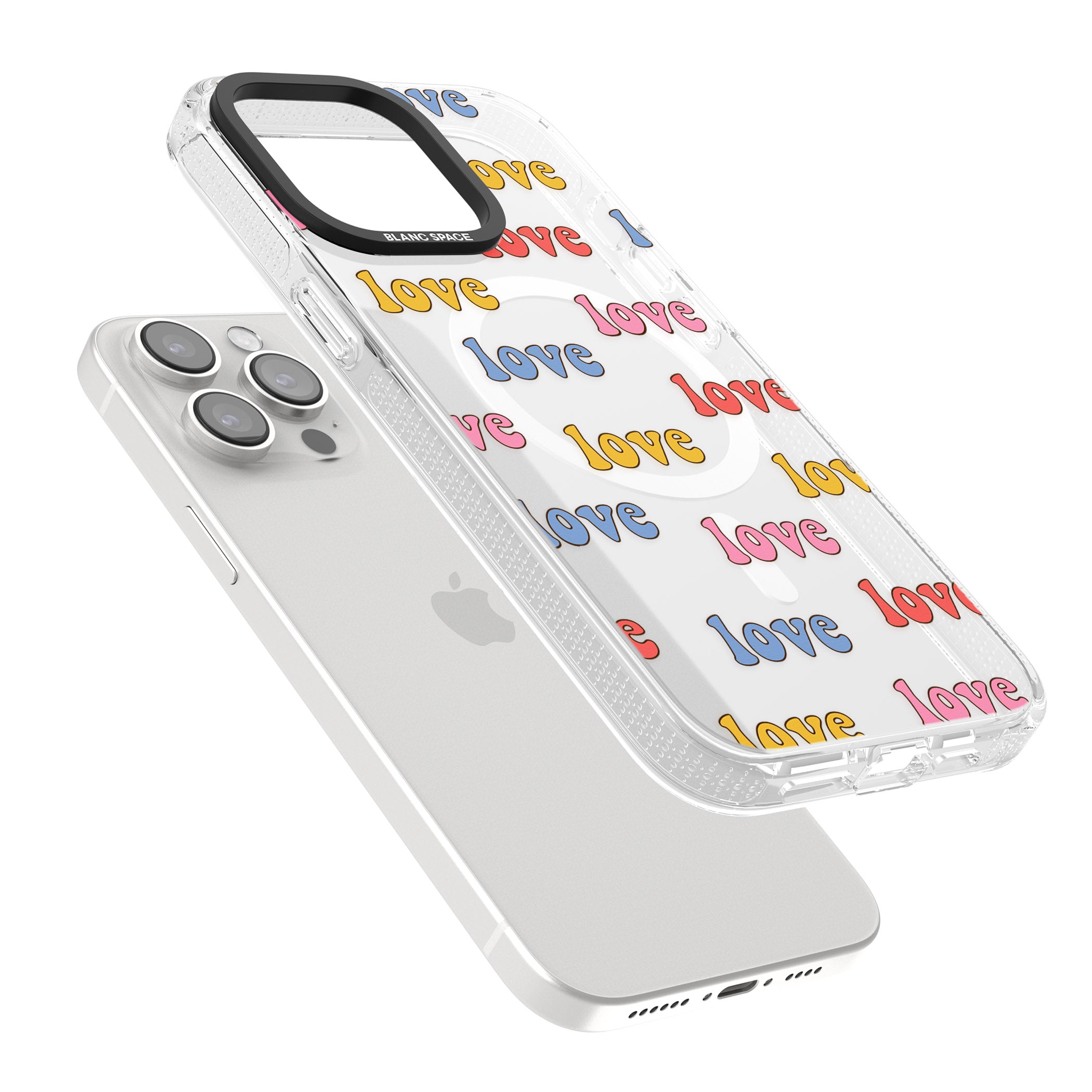 Love Pattern iPhone 15 Pro Max / 15 Pro / 14 Pro Max / 14 Pro / 13 Pro Clear Case Impact Air - Blanc Space
