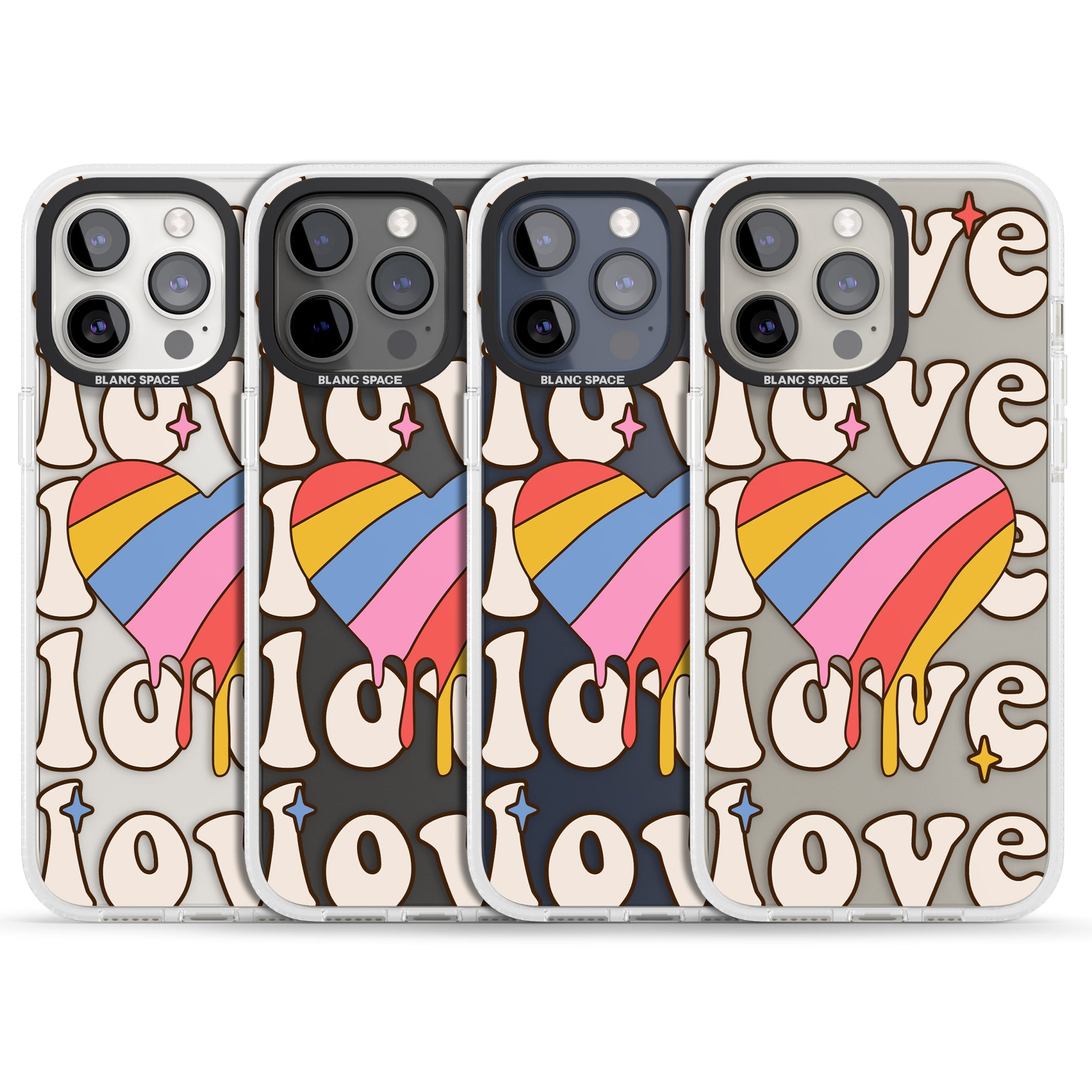 Groovy Love iPhone 15 Pro Max / 15 Pro / 14 Pro Max / 14 Pro / 13 Pro Clear Case Impact Air - Blanc Space