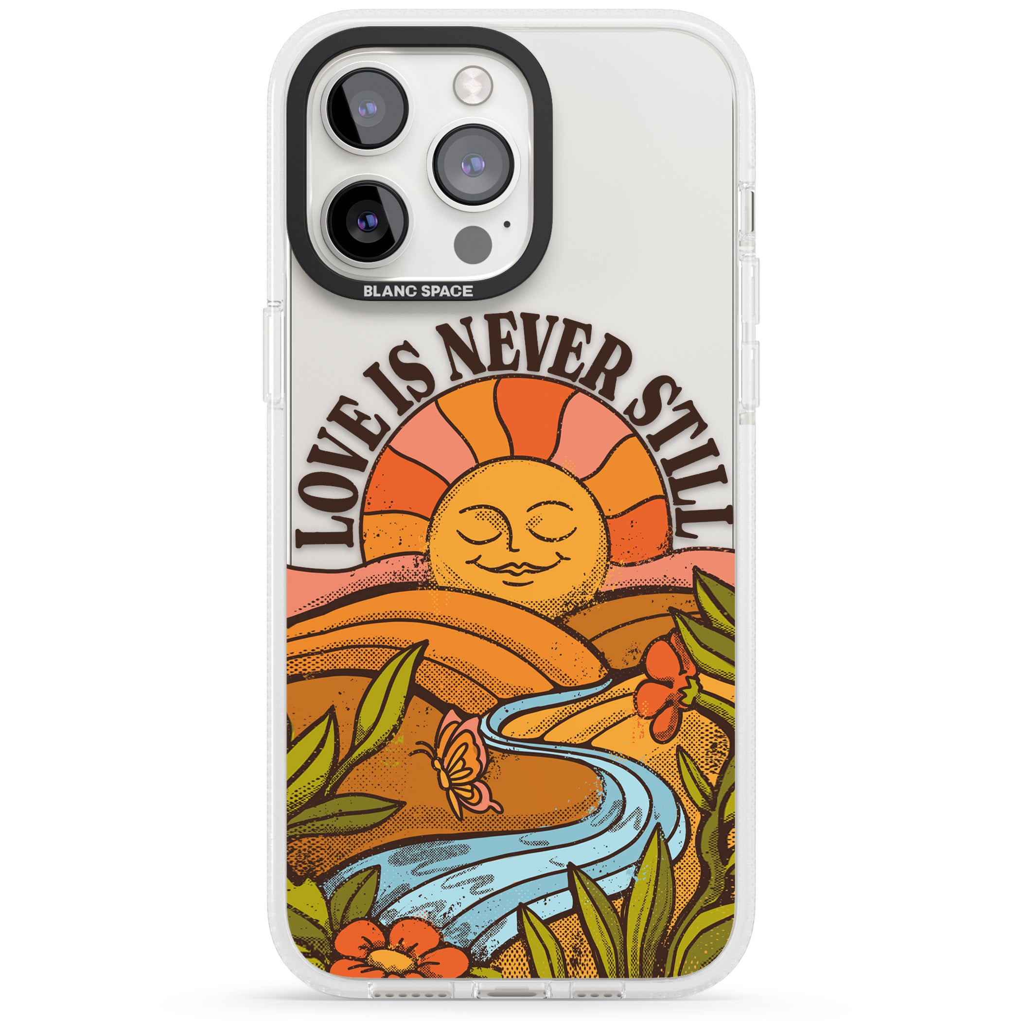 Love is Never Still iPhone 15 Pro Max / 15 Pro / 14 Pro Max / 14 Pro / 13 Pro Clear Case Impact Air - Blanc Space