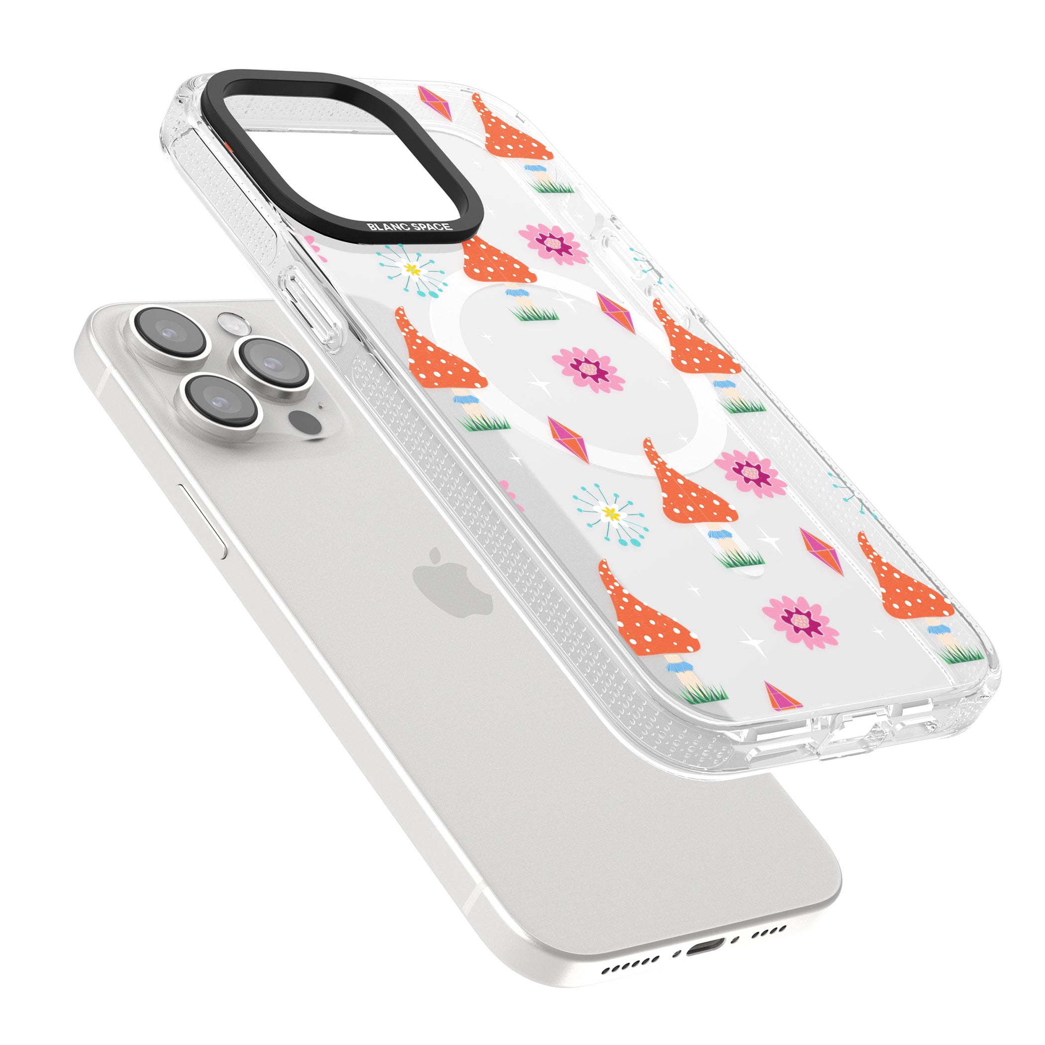 Boho Celestial Mushroom & Crystal iPhone 15 Pro Max / 15 Pro / 14 Pro Max / 14 Pro / 13 Pro Clear Case Impact Air - Blanc Space